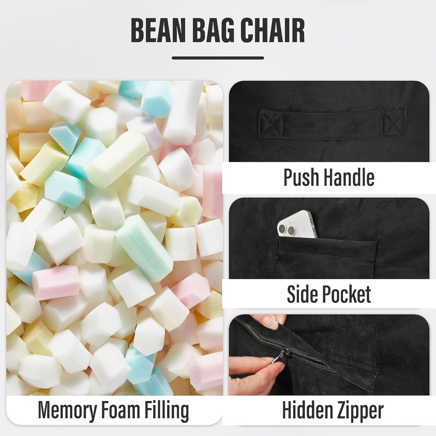 HABUTWAY Bean Bag Chair: Giant 6' Memory Foam Furniture Bean Bag Chair with Microfiber Cover - 6Ft,Black