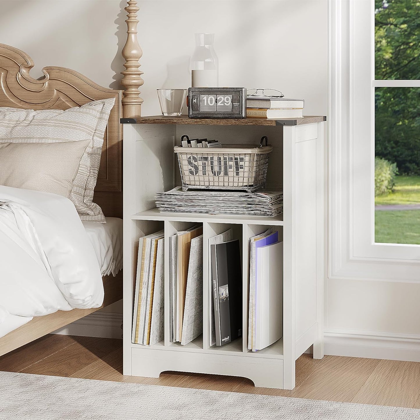 ChooChoo Record Player Stand, Vinyl Record Storage Cabinet, Turntable Stand Holds up to 160 Albums, Record Player Table Display Shelf for Living Room, Bedroom, Office, Rustic White