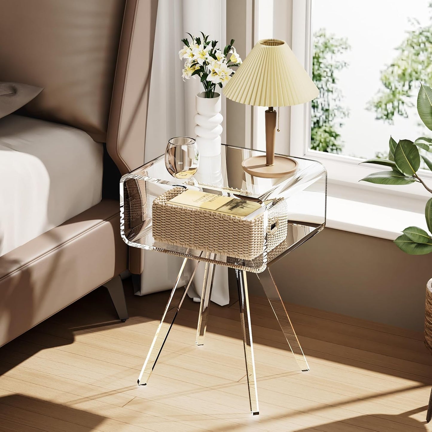 Acrylic Side Table, Acrylic Nightstand Bedside Table for Bedroom (Clear, 16.5'' x 11.8'' x 21.6'')