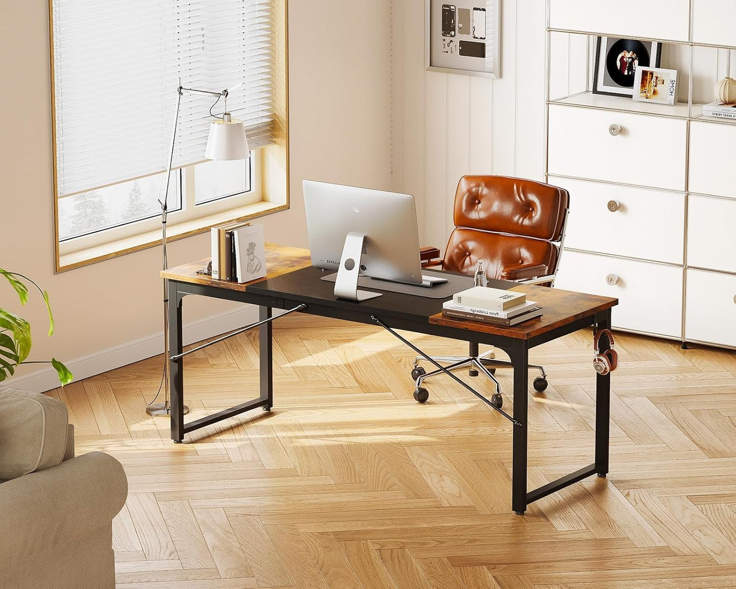 Coleshome 63 Inch Computer Desk, Modern Simple Style Desk for Home Office, Study Student Writing Desk, Vintage and Black