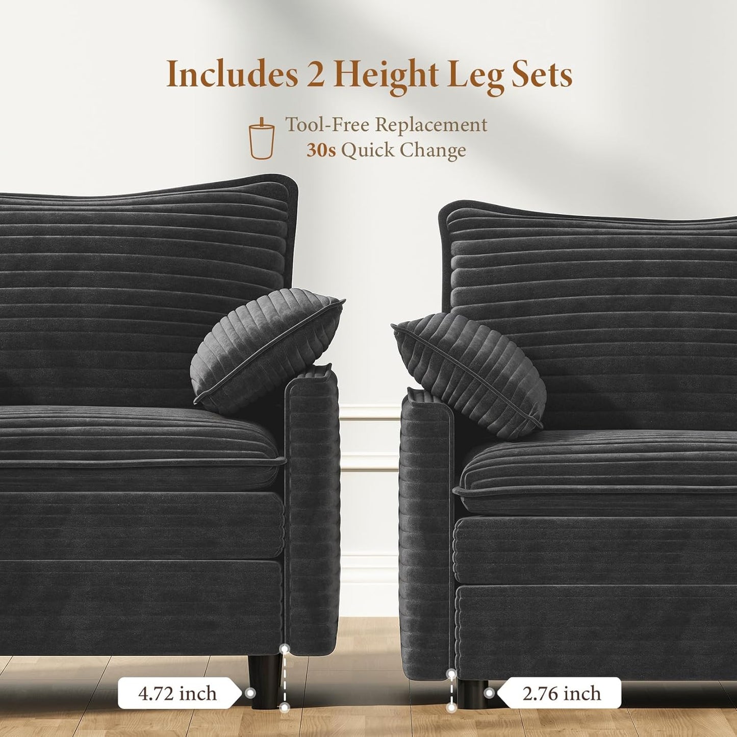 Vesgantti 74" Loveseat Sofa for Living Room, Comfy Cloud Couch Deep Seat Corduroy Modern 2 Seater Small Sofa with Armrest Pillow, Easy Assembly for Small Spaces, Gray