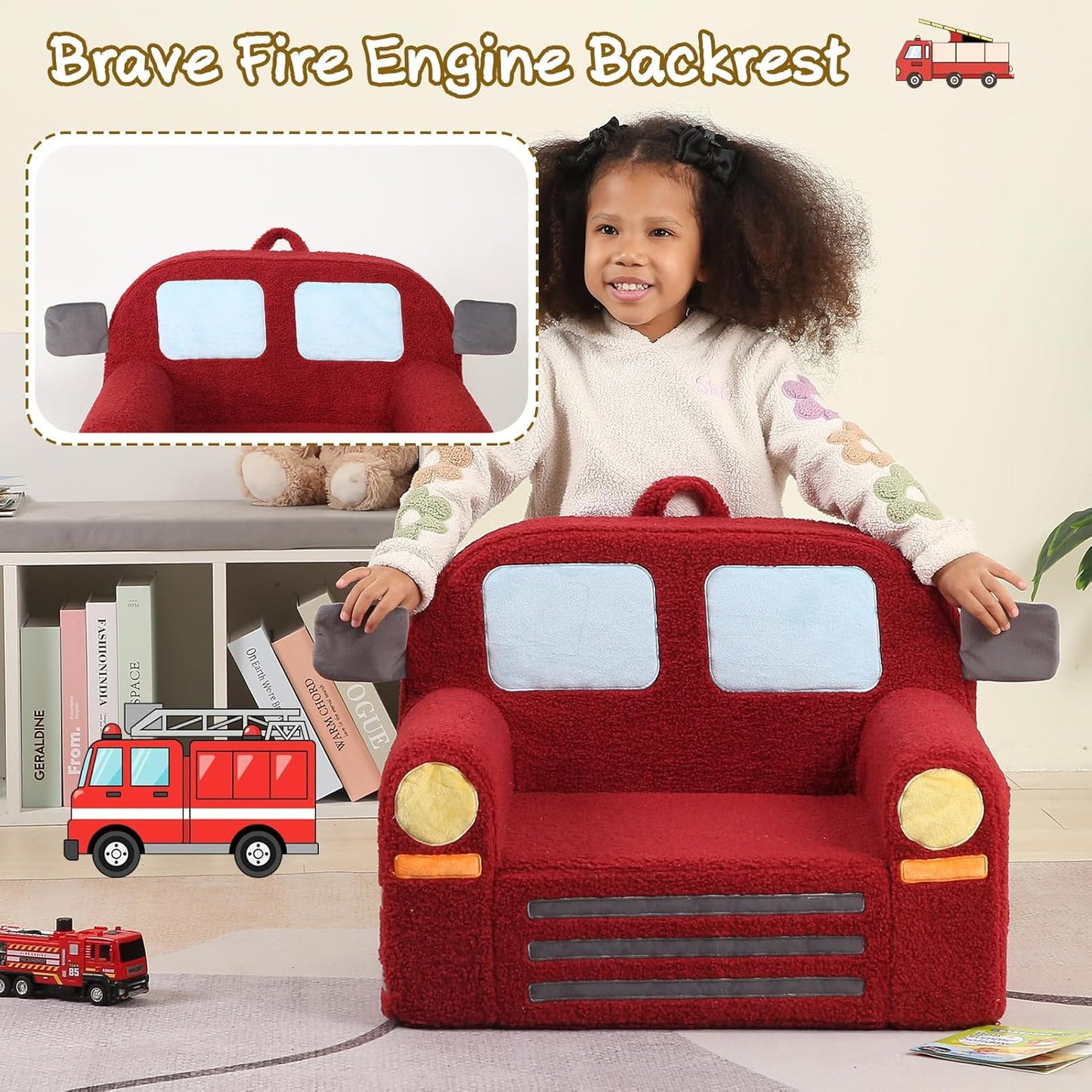 Comfy Toddler Chair, Kids Fire Engine Couch for Boys, Fire Truck