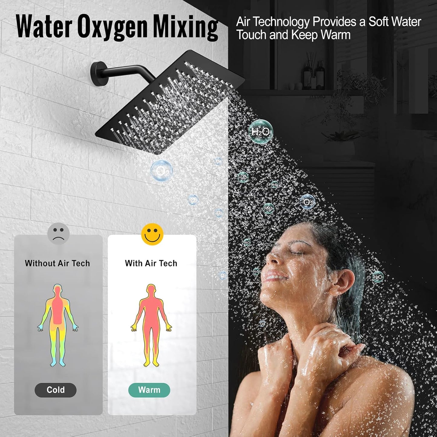 SR SUN RISE Shower Faucet - 8 Inch Shower System with Rain Shower Head and Handheld Spray - Shower Faucet Trim Repair Kits with Diverter Valve - All Metal Shower Set - Matte Black