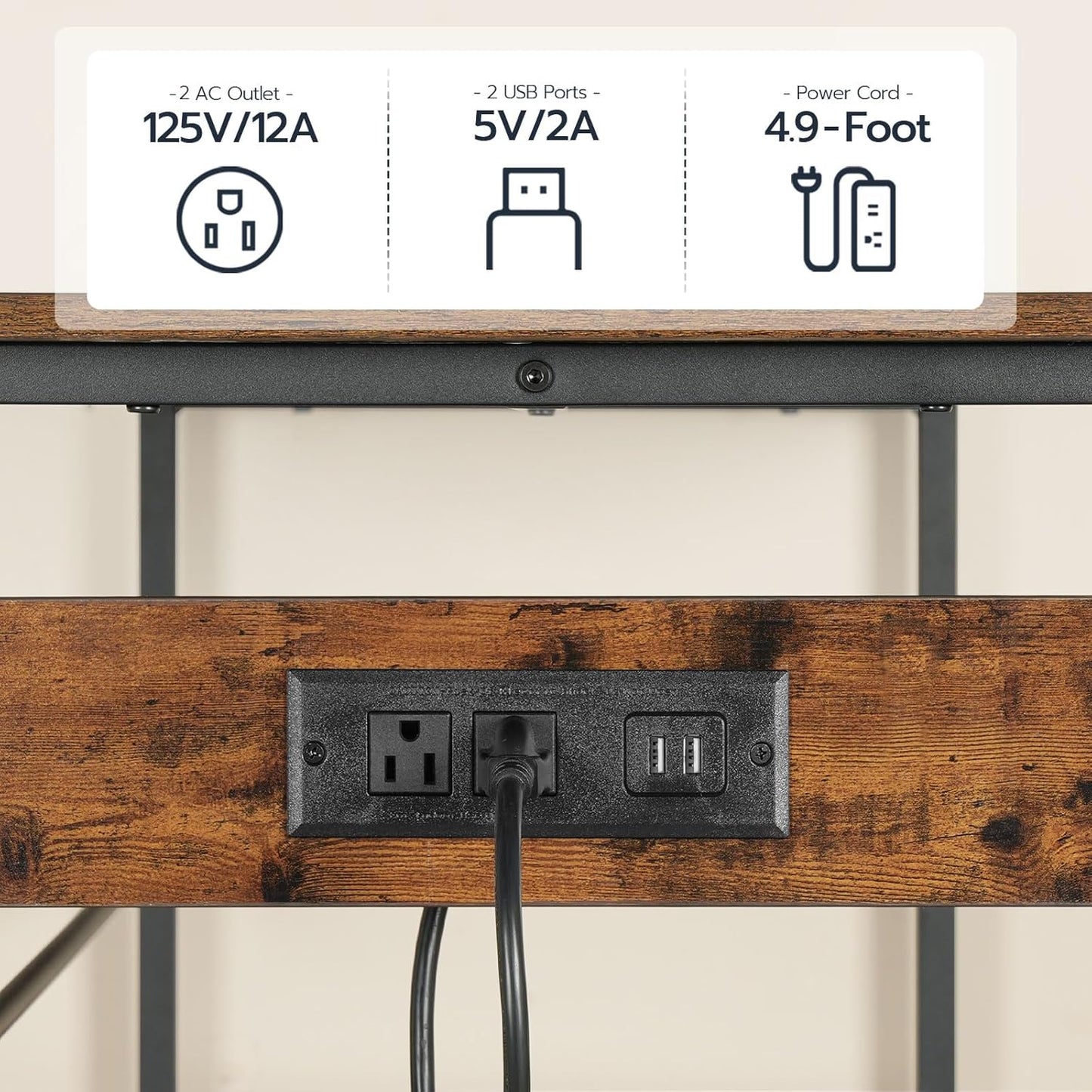 HOOBRO Kitchen Island with Storage, Kitchen Island Table with Power Outlet, 47.2" L 3 Tier Coffee Station and Microwave Stand, for Home, Kitchen and Dining Room, Rustic Brown and Black BF120UZD01