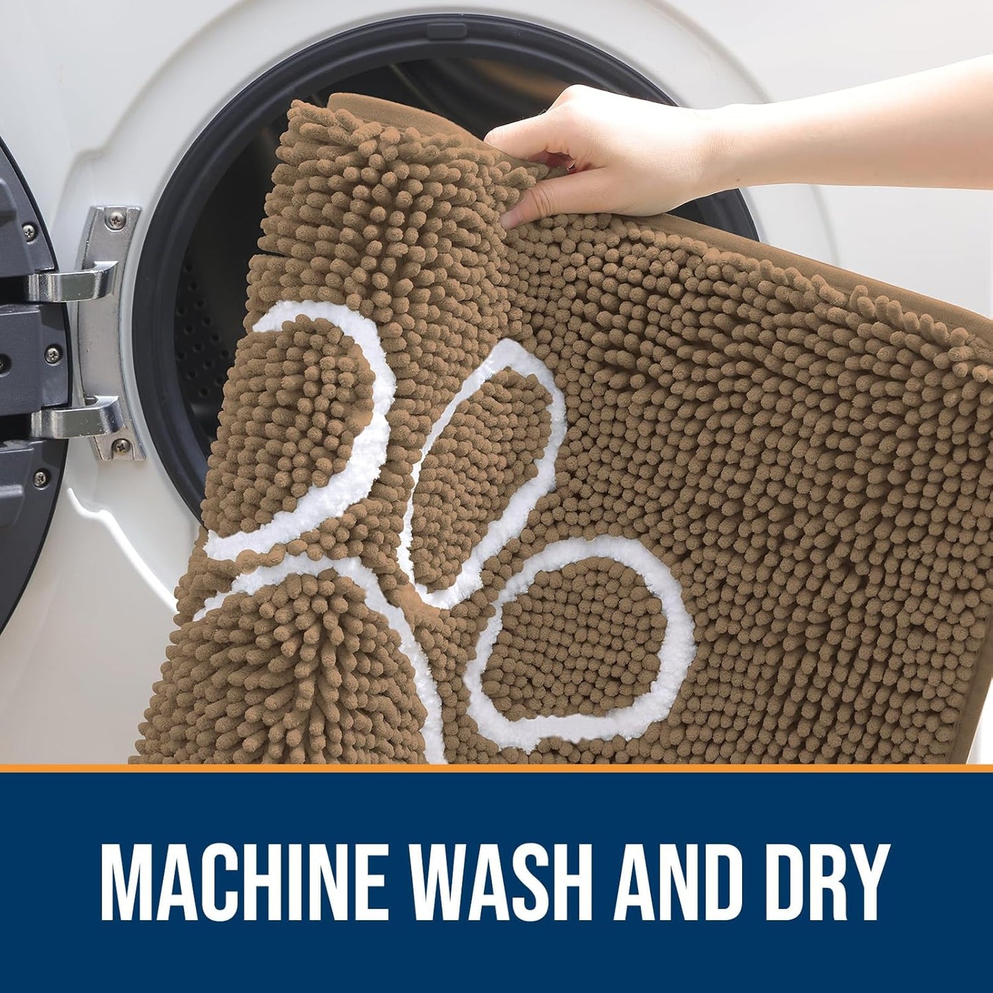 OLANLY Door Mat for Muddy Dog Paws 70x24, Ultra Absorbent Chenille Mud Doormat with Paw Print Design, Non-Slip Washable Doormat for Indoor Entryway, Quick-Dry Pet Bed Mats for Dirty Dogs, Tan