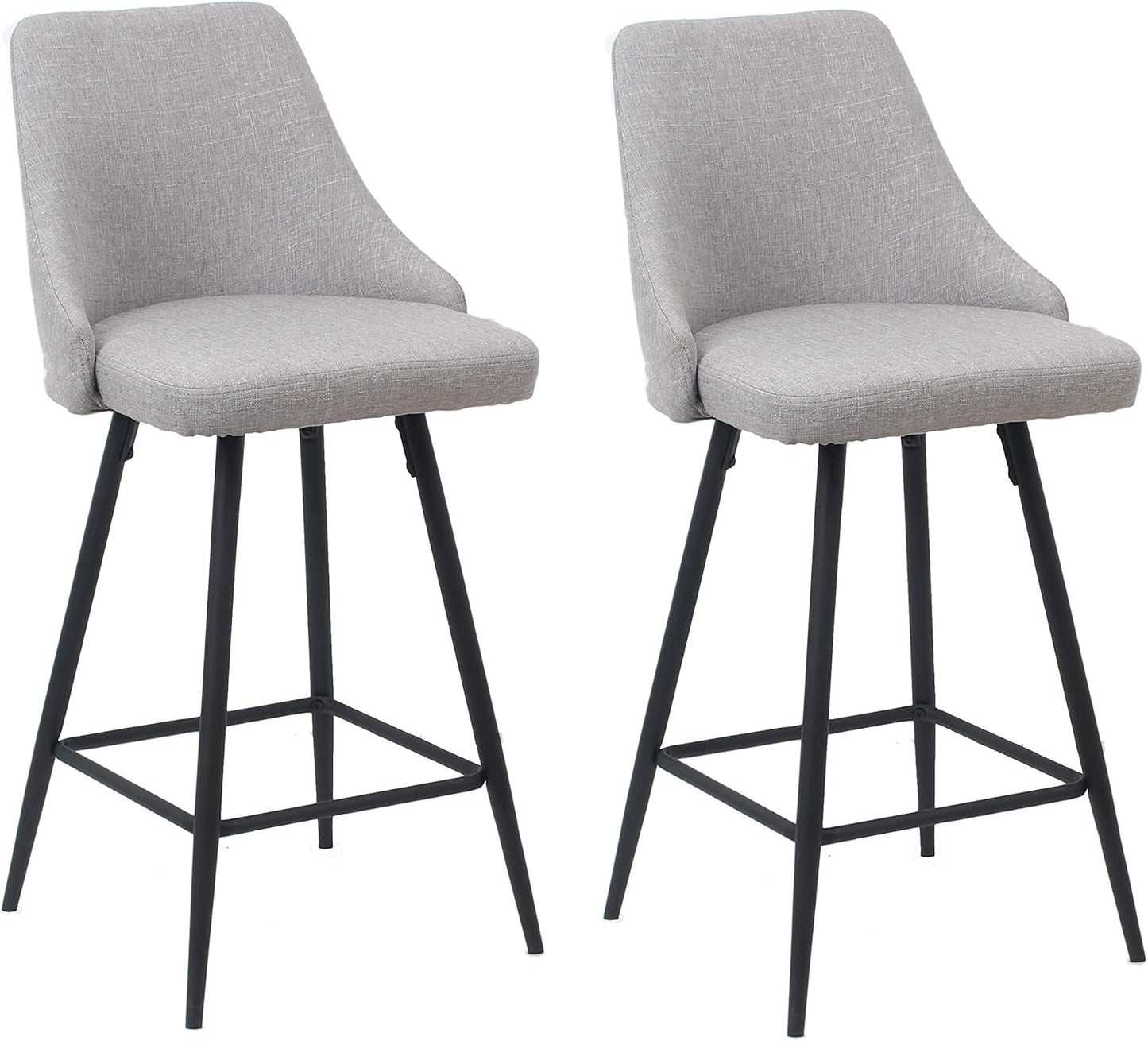 BTEXPERT Set of 2 Pack, Premium upholstered Dining 25" Seat Height High Back Bar Stool Chairs, Gray Polyester