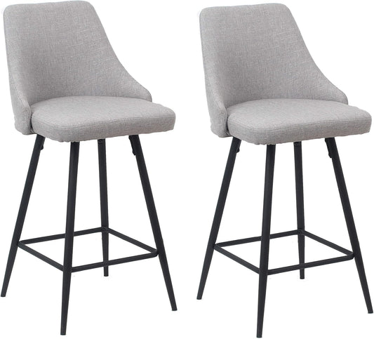 BTEXPERT Set of 2 Pack, Premium upholstered Dining 25" Seat Height High Back Bar Stool Chairs, Gray Polyester