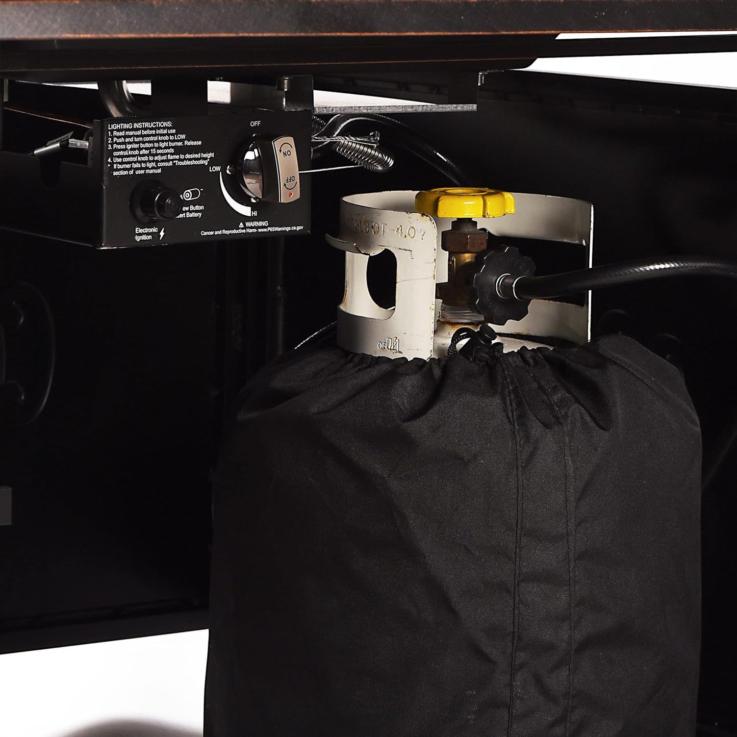 Oakland Living Black Aluminum Patio Fire Table Set with Four Deep Seating Loveseat, Cushions and Wind Blocker