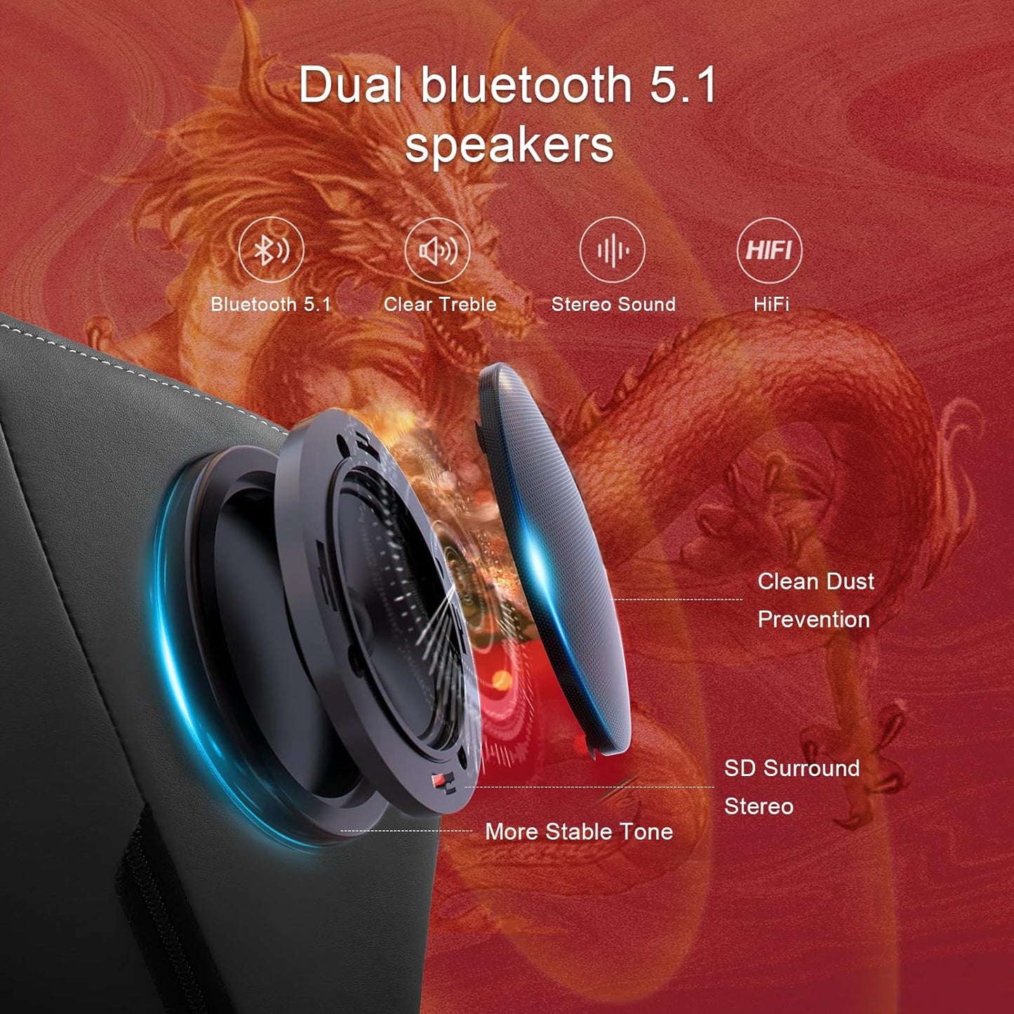 GTPLAYER Gaming Chair with Bluetooth Speakers and Footrest, Dragon Series Video Game Chair ，Heavy Duty Ergonomic Chair，Esports Gaming Chair，Computer Office Desk Chair by GTRACING(Black)