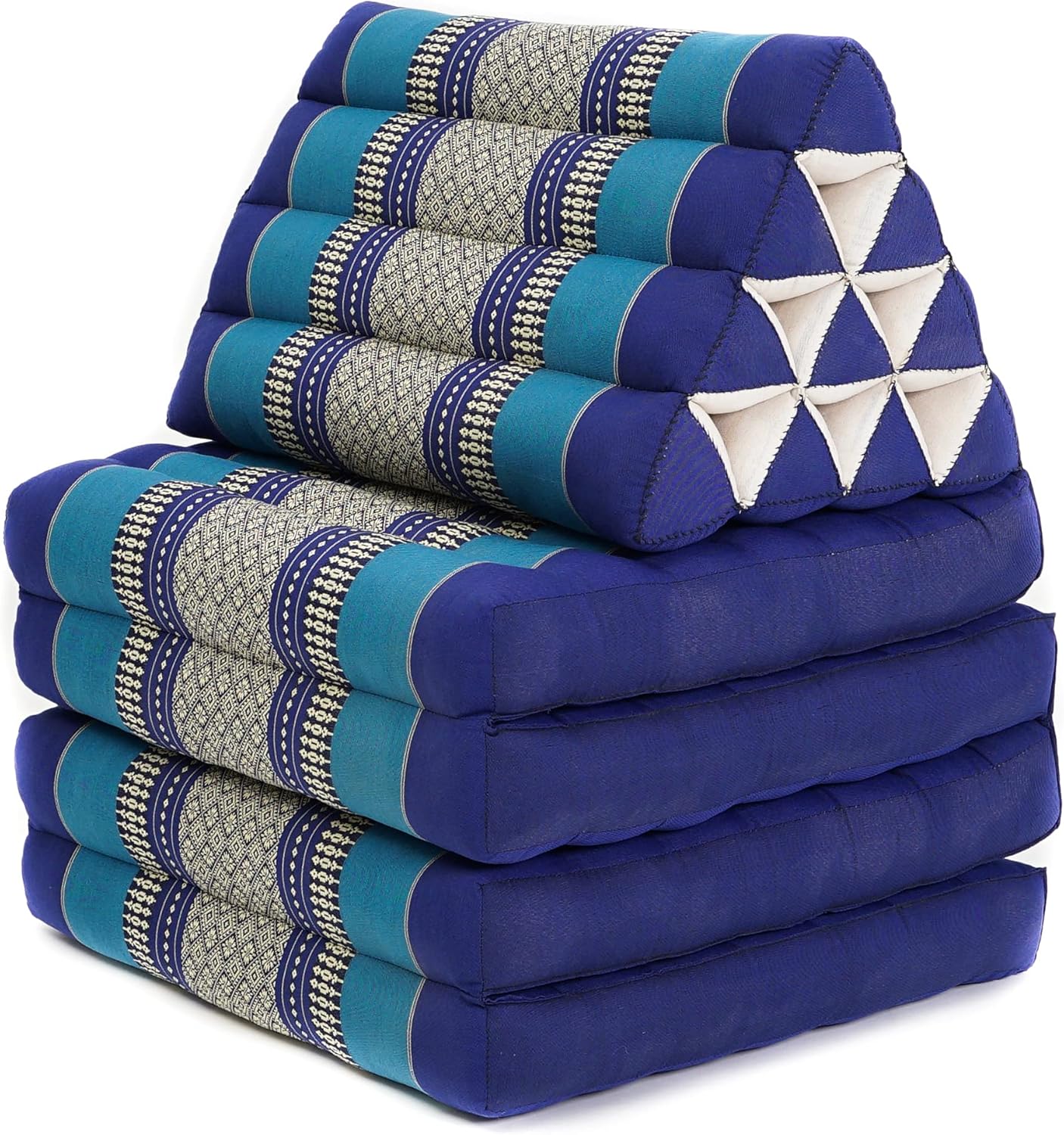 Leewadee Comfortable Japanese Floor Mattress - Thai Floor Bed with Triangle Cushion - Futon Mattress - XL Extra Long Thai Massage Mat, 89 x 20 inches, Blue, Kapok Filling