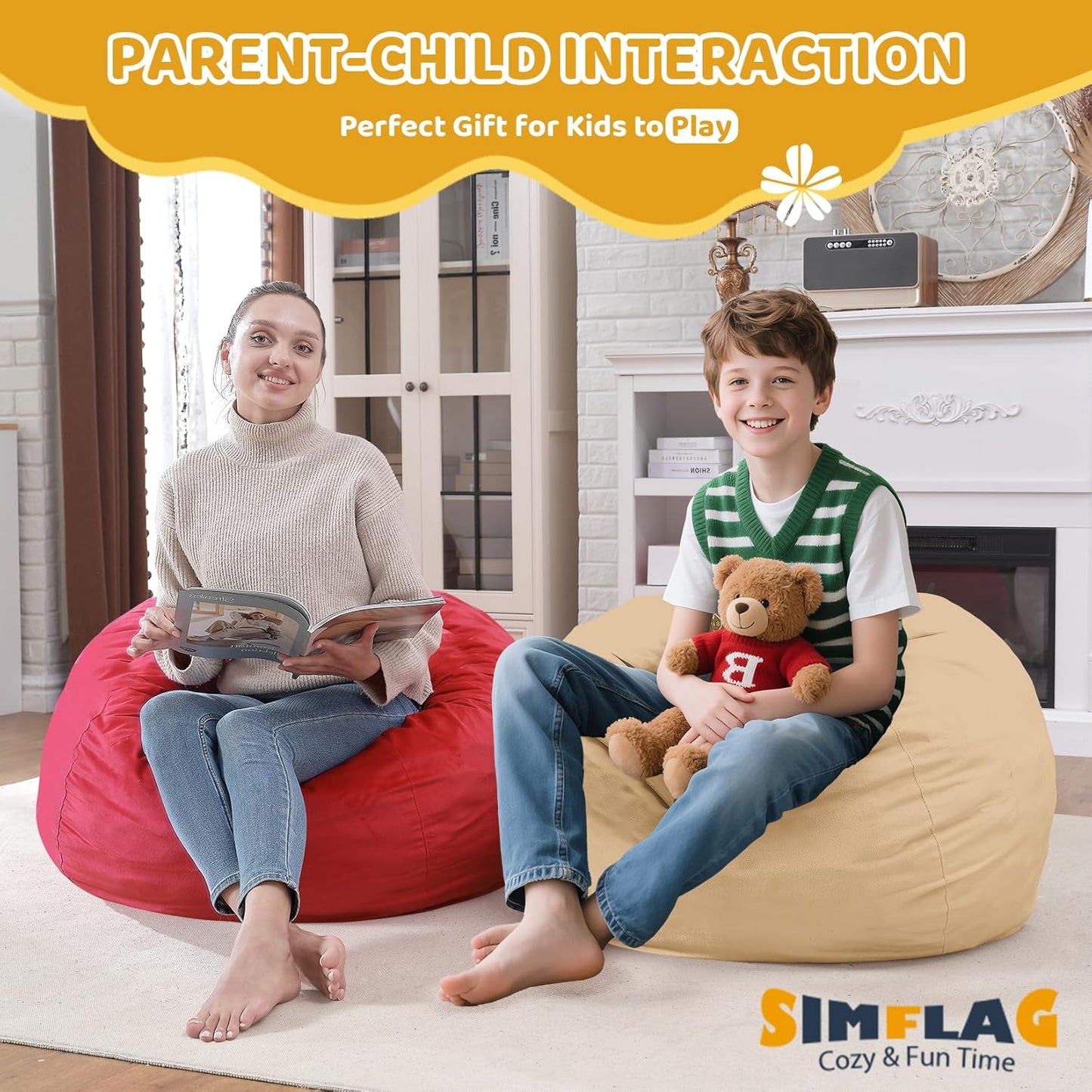 2FT Bean Bag Chair, Comfy Bean Bag Chairs with Memory Foam Filled, Fluffy Beanbag Sofa with Dutch Velvet Cover, Teardrop BeanBag Chairs for Living Room, Playroom - Khaki