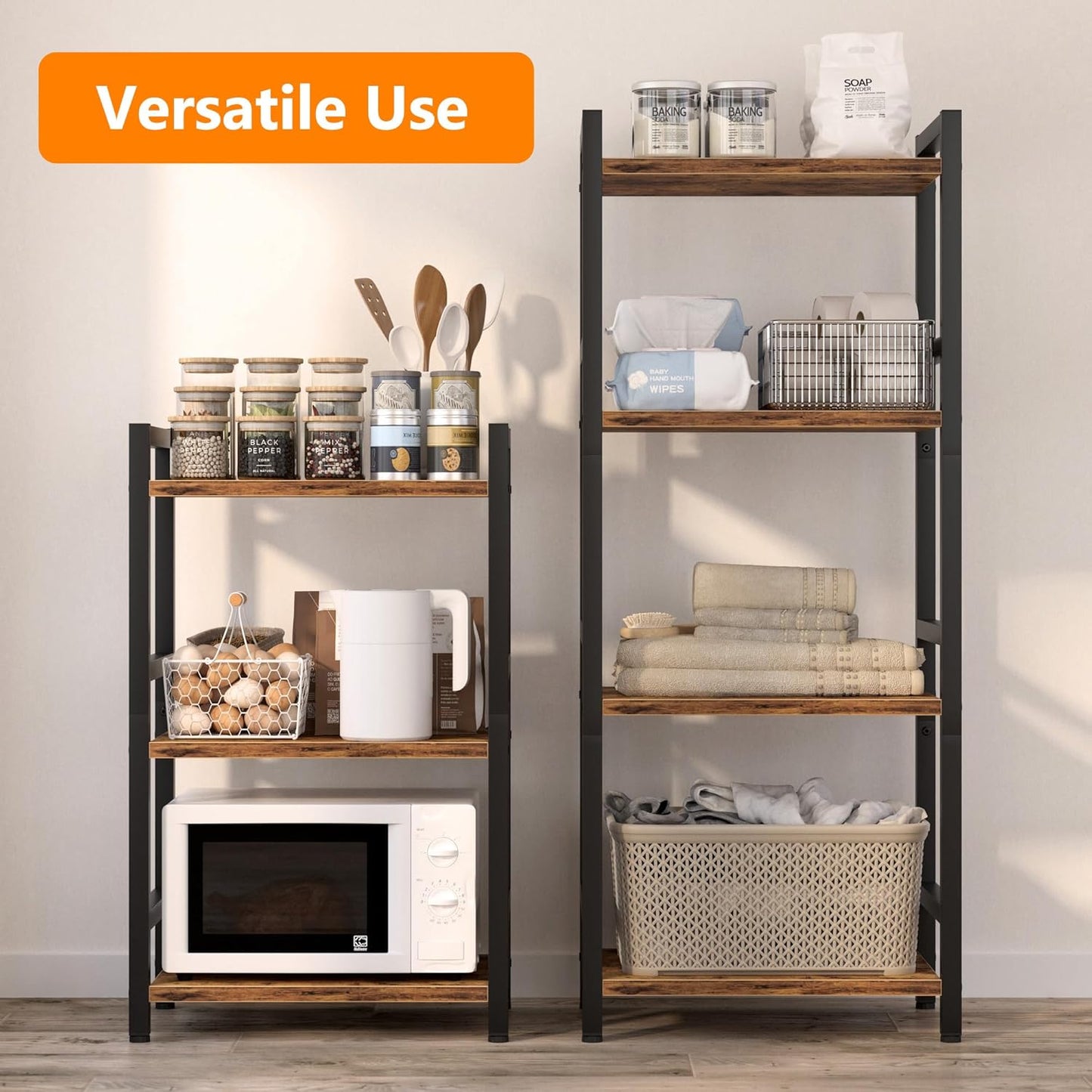 Book Shelf, 4 Tier Bookcase with Steel Frame, Stable Bookshelf Narrow Book Shelves Storage Organizer for Book CD Movie, Open Bookshelves for Living Room, Home Office, Study, Rustic Brown