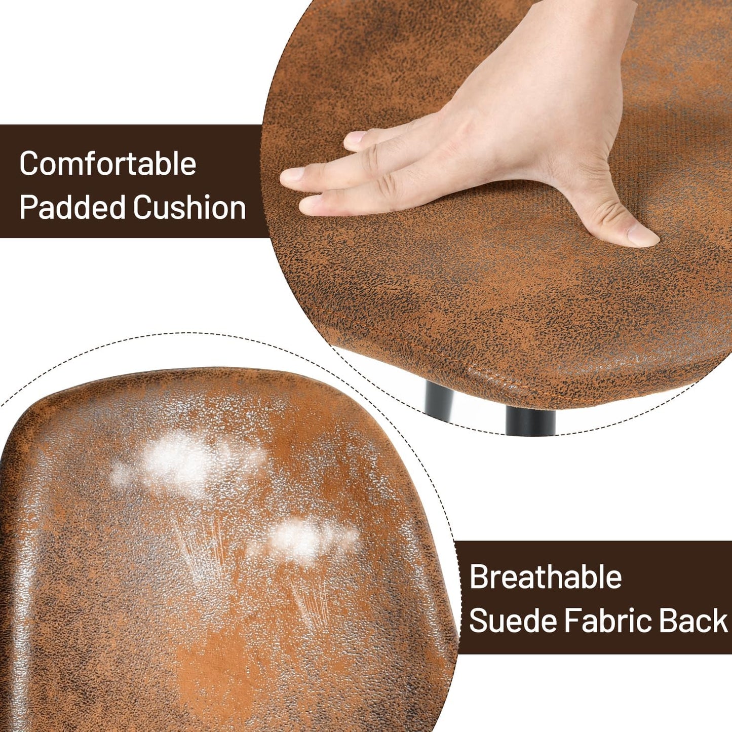 FurnitureR Dining Chairs Set of 4, Mid-Back Armless Side Chairs with Suede Upholstery and Sturdy Metal Legs, Comfortable Accent Seating for Kitchen, Dining Room, Café, Living Room, Bedroom, Brown