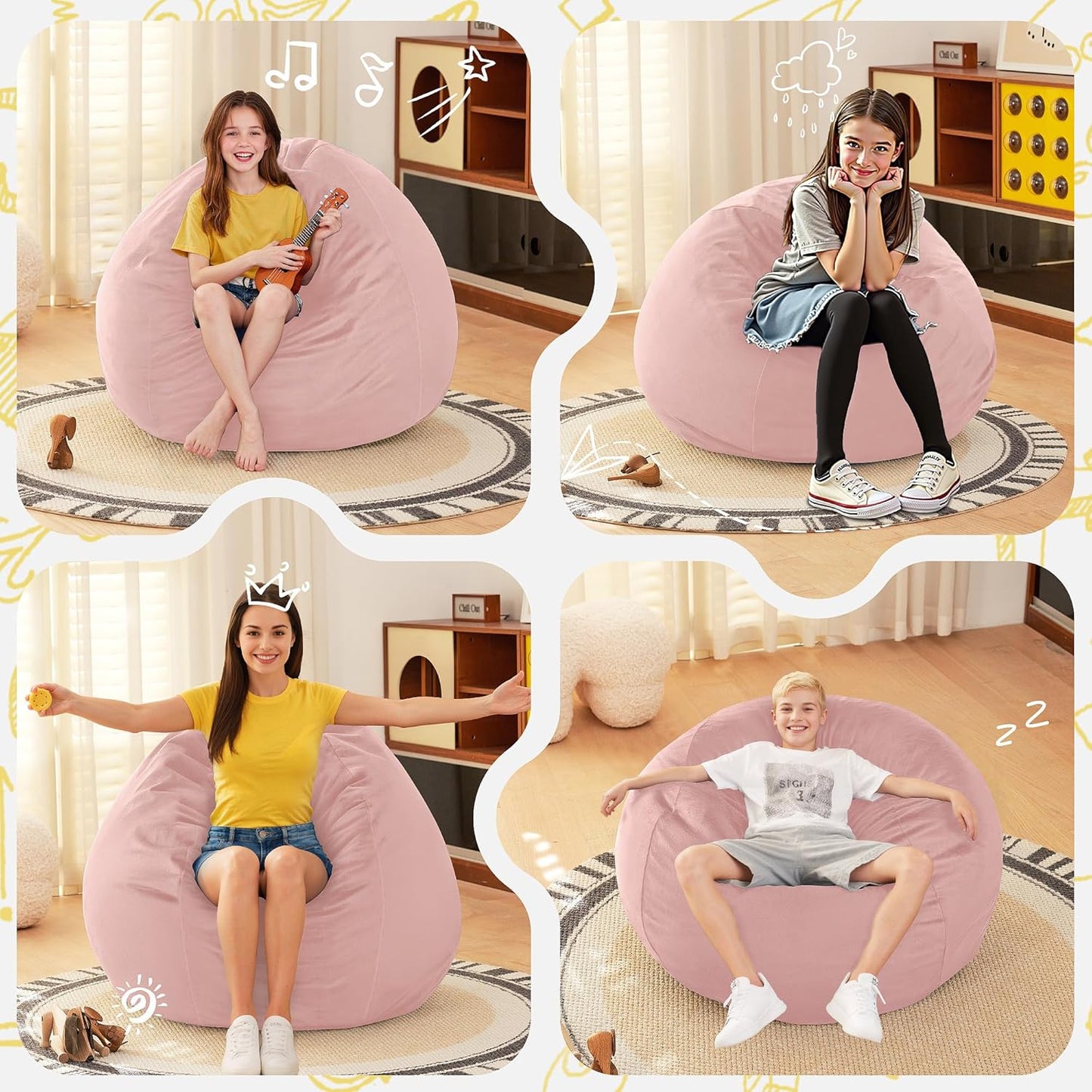 HABUTWAY 2FT Bean Bag Chair, 2' Beanbags Small Bean Bag Chairs with Filling, Teardrop Bean Bag Chair Luxurious Velvet Ultra Soft Fur with Removable Cover (Soft Pink)
