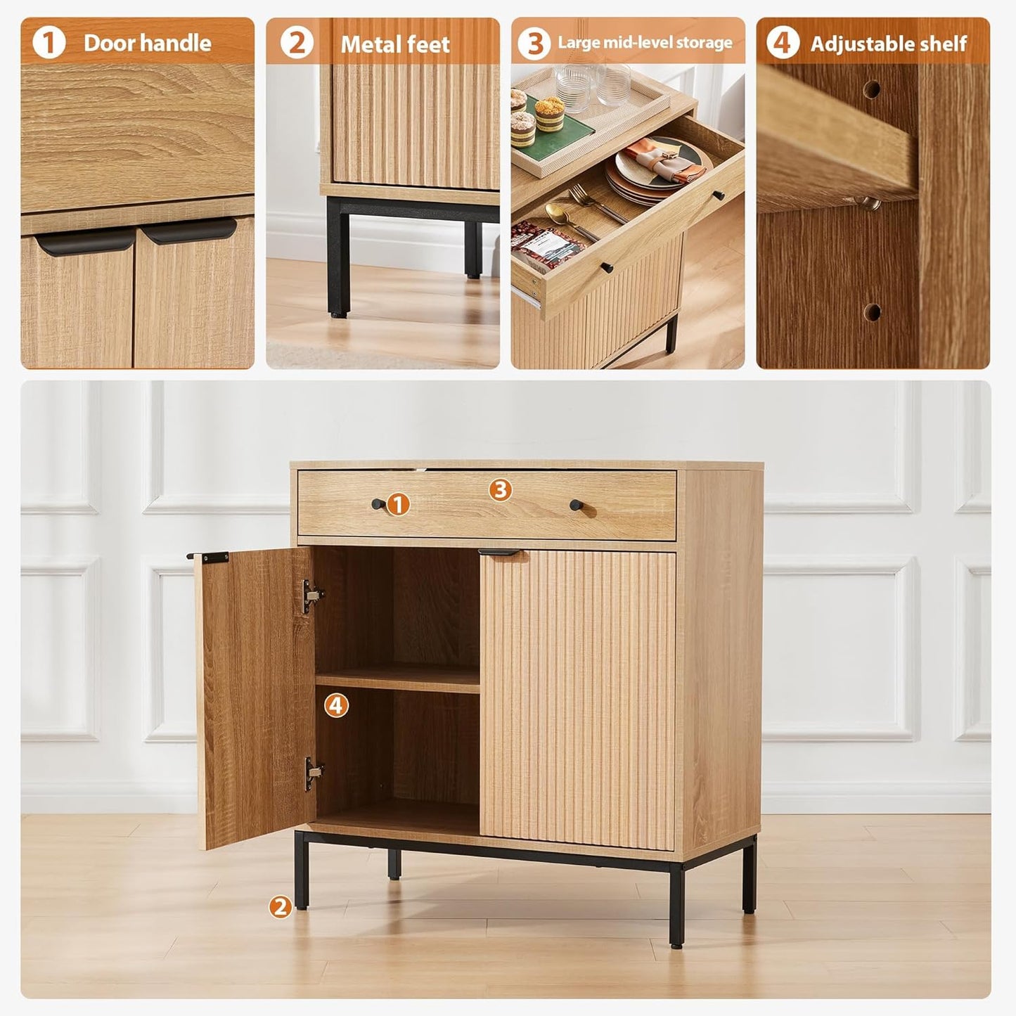 Sideboard Buffet Cabinet with Drawer, Farmhouse Coffee Bar Station Table, Kitchen Storage with Doors and Adjustable Shelves, Modern Wood Cupboard for Dining Room, Livingroom, Entryway