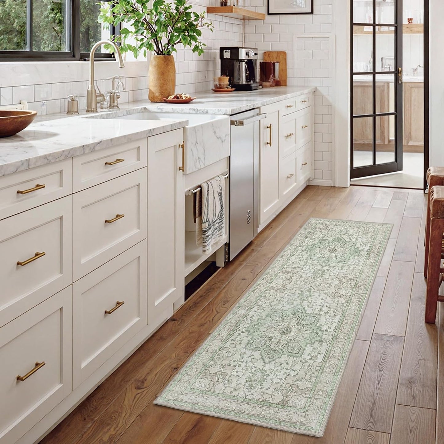 GENIMO 2'6''x12 Runner Rugs for Hallway, Machine Washable Non Slip Vintage Rugs, Low Pile Lightweight Soft Print Rug for Enrtyway, Corridor, Home Office, Kitchen, Oat Light