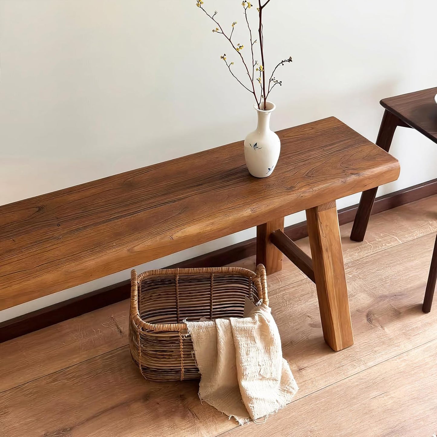 70.8in Wood Bench Indoor – Rustic Farmhouse Entryway Bench, Skinny Bench Design, Made of Extra-Thick Solid Wood, Perfect for Dining Room, Hallway, or End of Bed