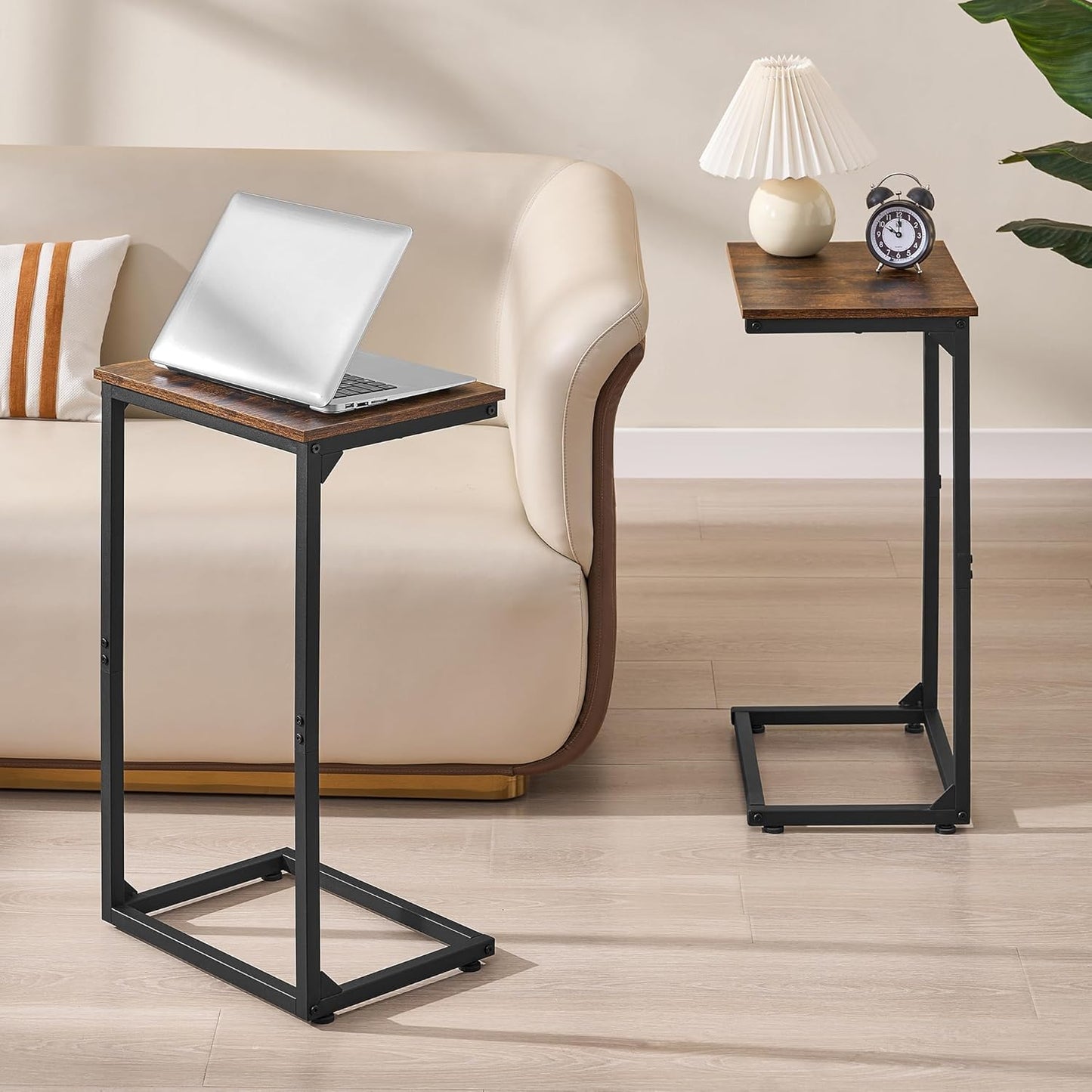 C Shape End Table,Large Surface Couch Table,C Table Sofa Side End Table,Side Table for Couch Slide Under,for Living Room,Bedroom,Home Office, Rustic Design,11.8"D x 15.7"W x 26.4"H(2 Set)