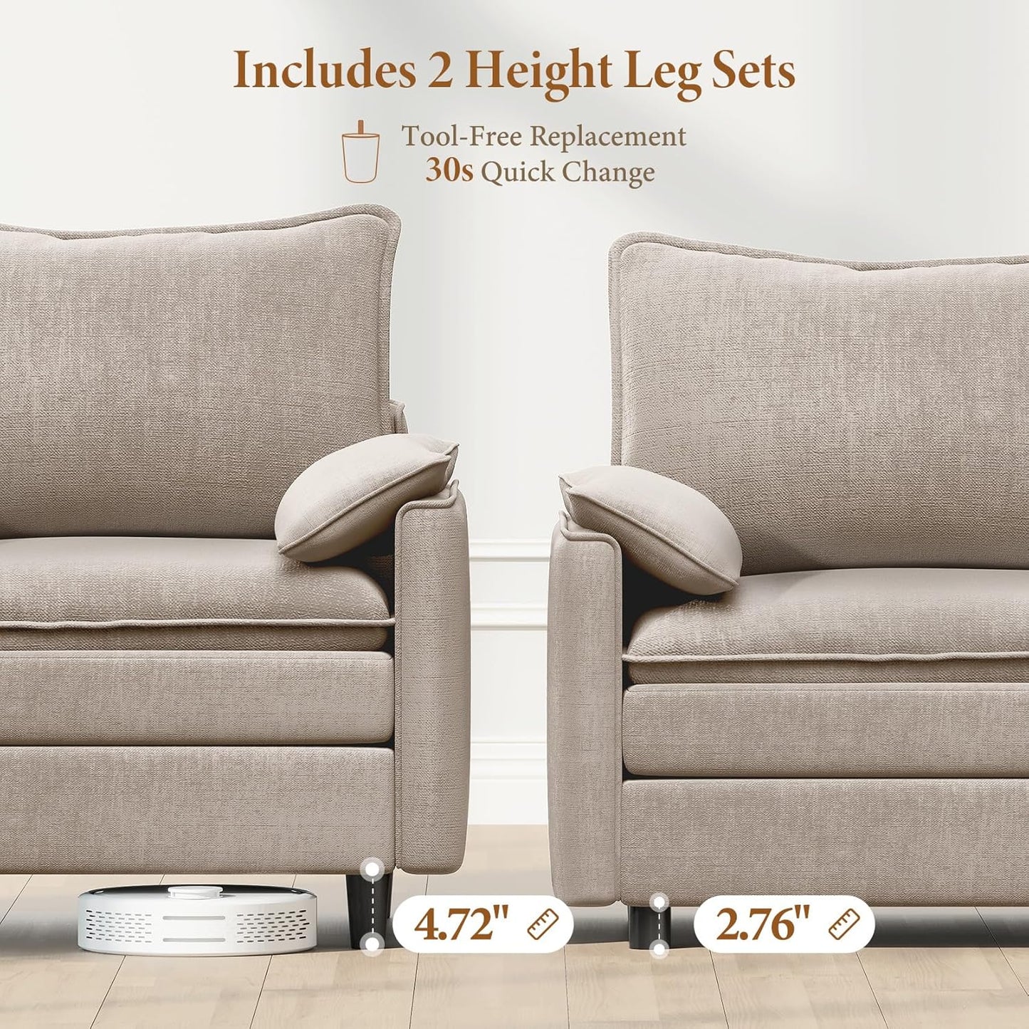 Vesgantti Large Modular Sectional Sofa, Big Comfy Cloud Couch with Ottoman Deep Seat Chenille Cloud Sofa, 8 Seater Large Sectional Couches for Living Room, Bedroom and Apartment, Light Brown