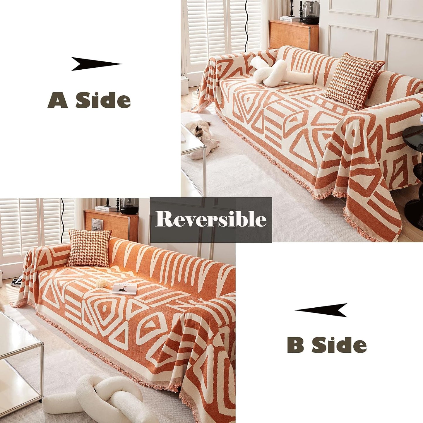 VM VOUGEMARKET Orange Sofa Cover for 3 Cushion Large Chenille Couch Cover Dog Proof Furniture Cover L Shaped Sofa Throw Cover Sectional Couch Cover-71 x 134,Burnt Orange