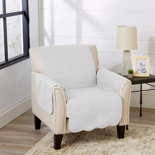 Great Bay Home Medallion Stitched Solid Furniture Protector Stain Resistant Durable Furniture Protector Elenor Collection (Chair, White/Sand)
