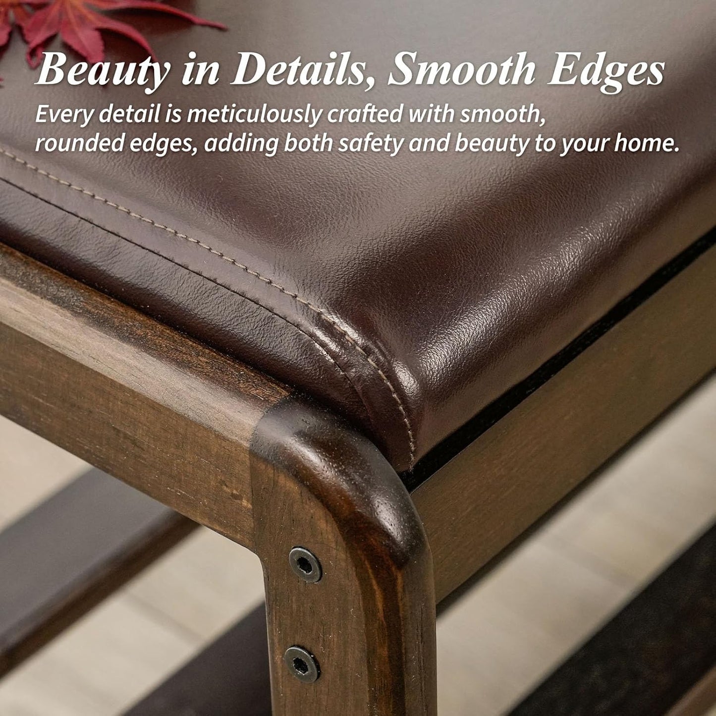 Shoe Bench, Entryway Bench with Leather Cushion, Solid Wood Shoe Rack, Mid Century Modern Bench, Shoe Storage, Shoe Organizer for Entryway (Brown, 31.5" W)