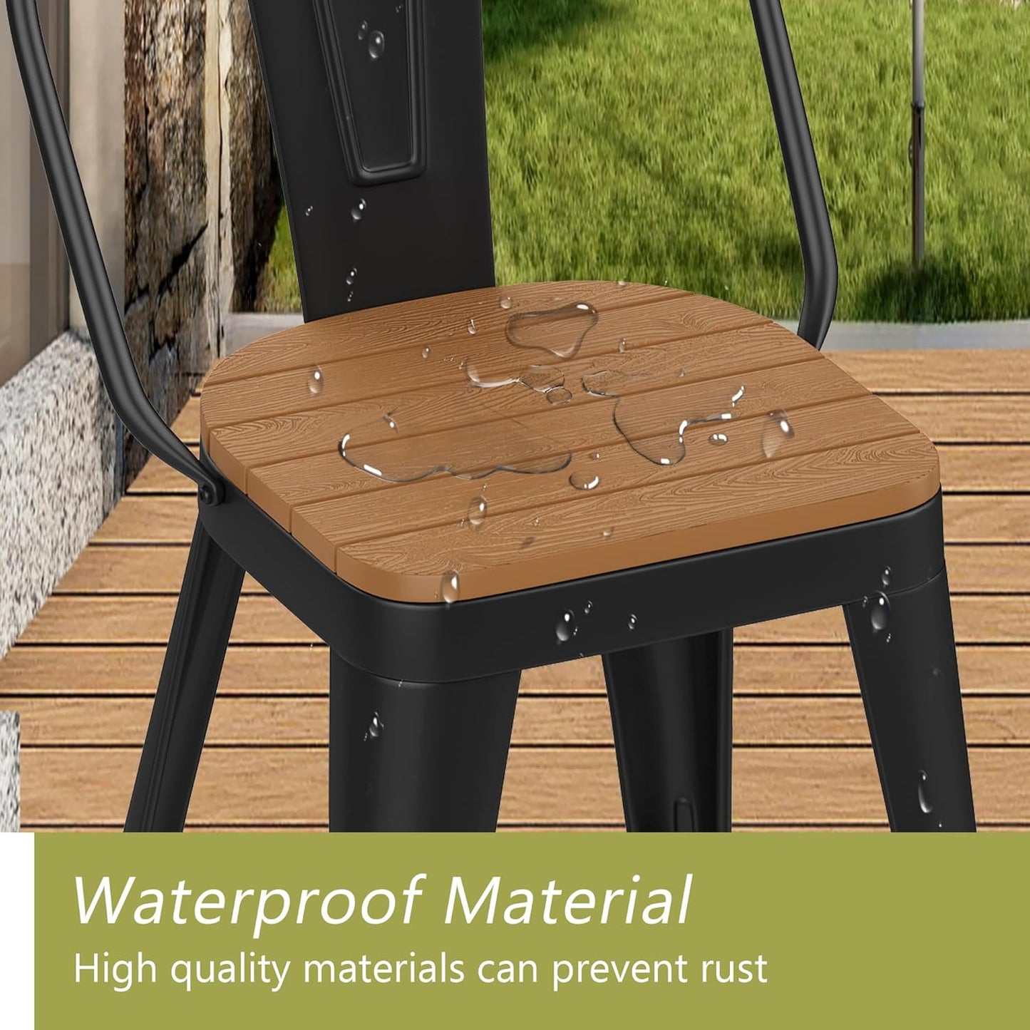 Outdoor Metal Bar Stools Set of 4,26 inch Barstools Counter Height Bar Stool with High Back Farmhouse Kitchen Dining Chairs Bar Funiture for Outside