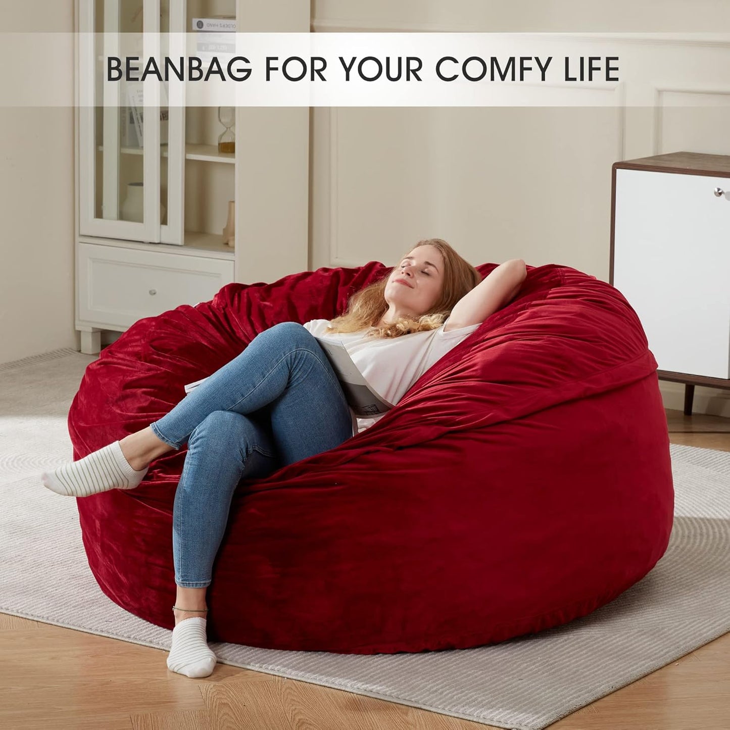 HABUTWAY Bean Bag Chair: Giant 5' Memory Foam Furniture Bean Bag Chair with Microfiber Cover - 5Ft,Red