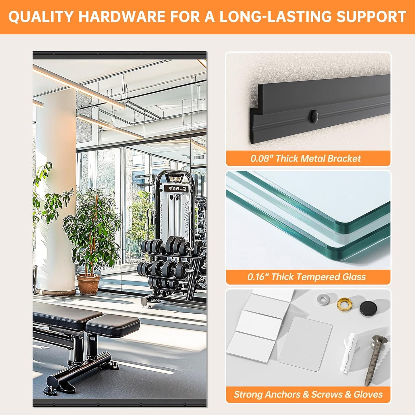 Hasipu 71''x31'' Home Gym Mirror Large Full Length Wall Mounted Full Body Mirror for Yoga Dance Fitness Exercise Studio Bedroom Garage, Frameless Tempered Glass Workout Mirrors Black Rectangular