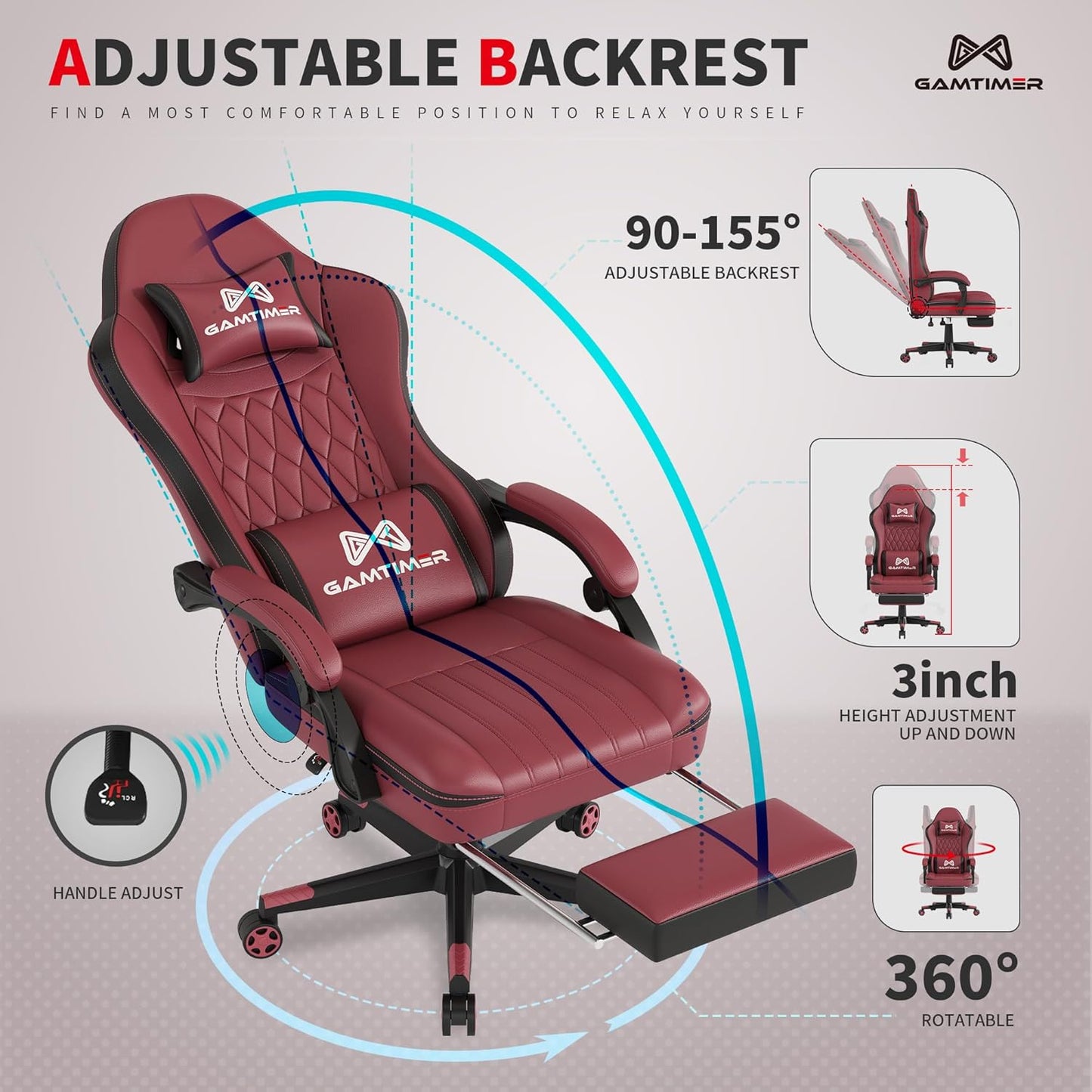 Gaming Chair, 400 lbs Adult Chair, High Back Computer Chair with Footrest and Linked Armrests, Office Video Game Chair with Lumbar Support (Red+Black)