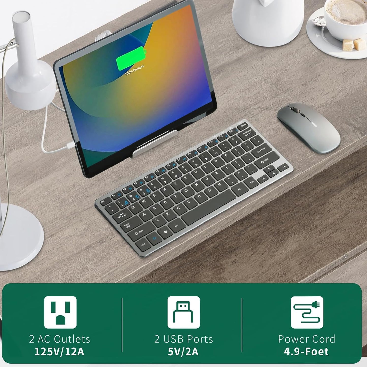 27 Inch Wide Night Stand, Large Wood Night Stand with 2 Drawers, LED Nightstand with Charging Station and Adjustable Drawer, Bedside Table for Living Room/Bedroom/Study/Office, Gray.