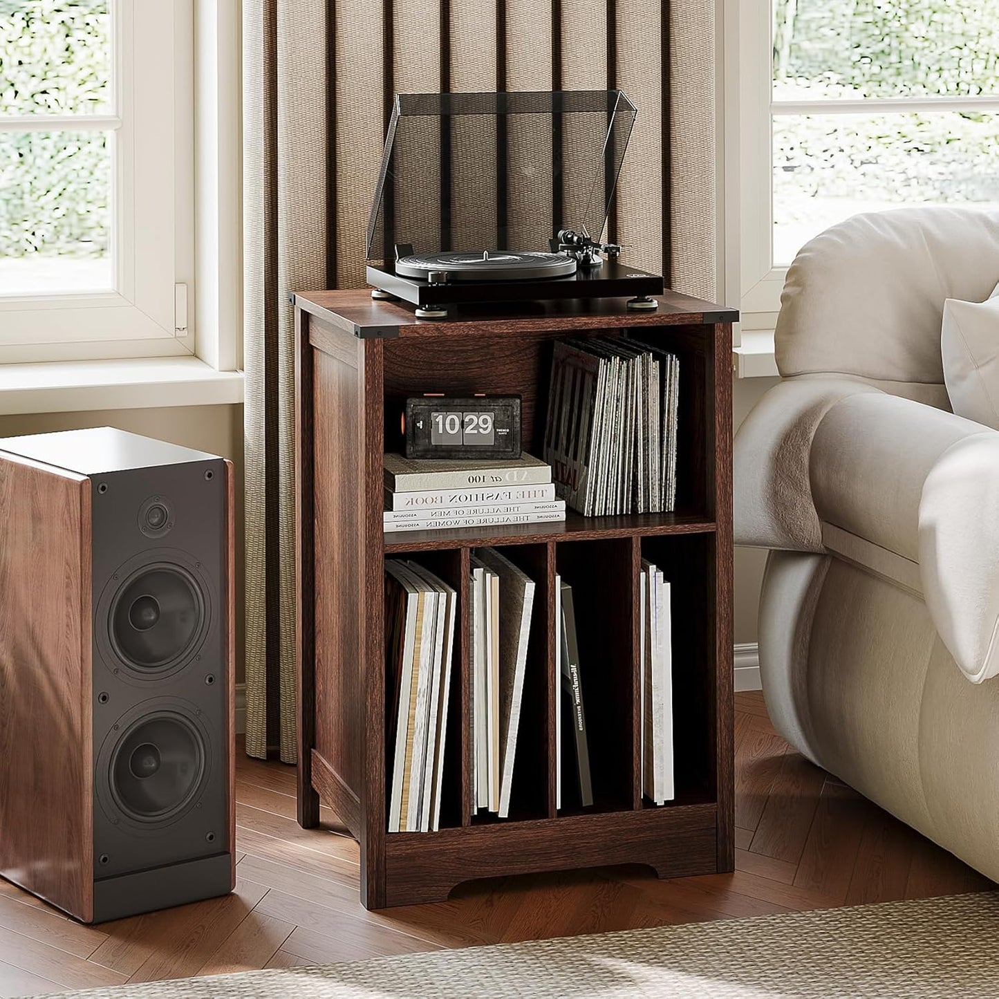 ChooChoo Record Player Stand, Vinyl Record Storage Cabinet, Turntable Stand Holds up to 160 Albums, Record Player Table Display Shelf for Living Room, Bedroom, Office, Walnut