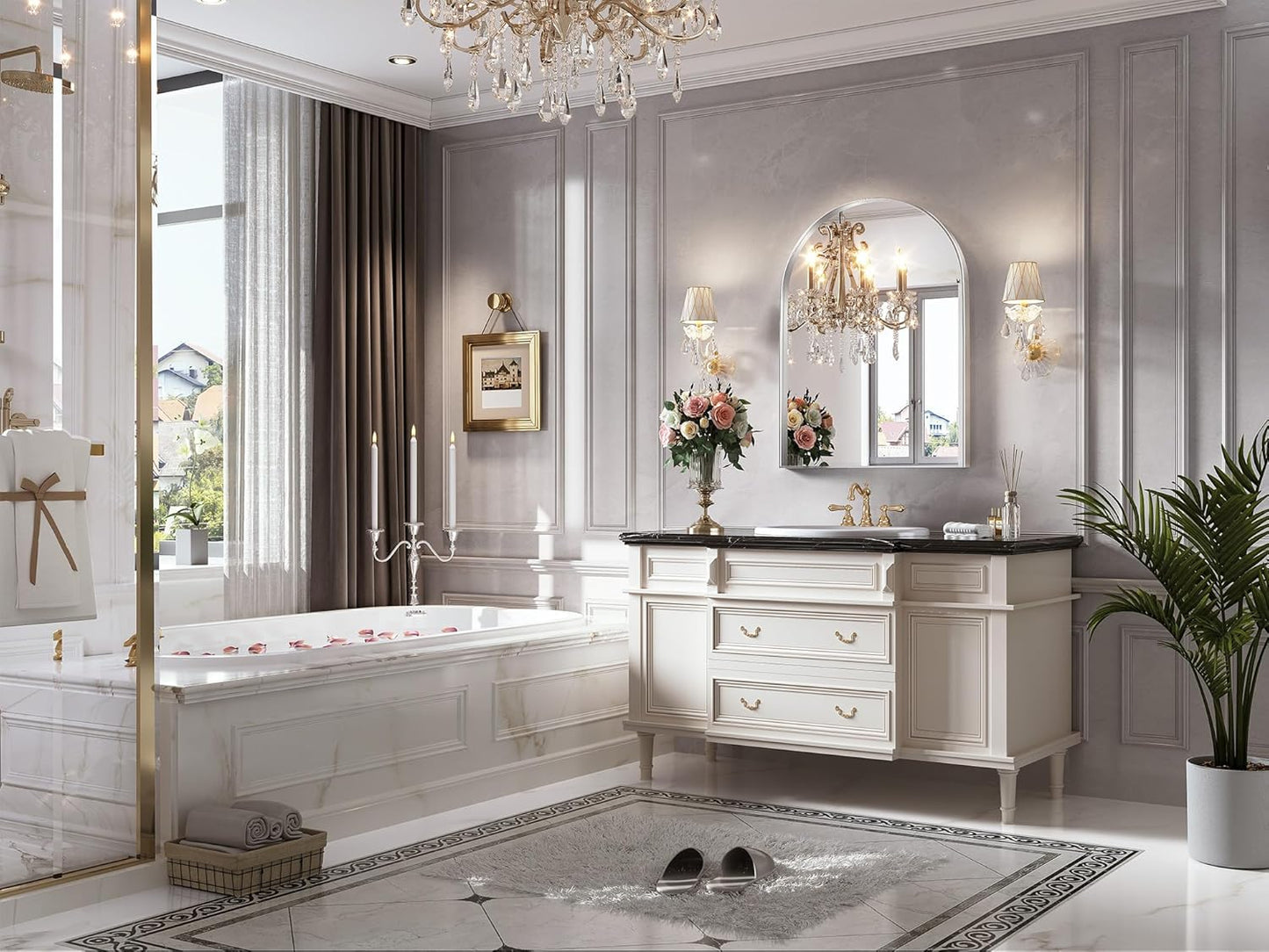 Brightify Metal Framed Arched Wall Mirror, 24 x 36 Inch, Silver, for Living Room, Bedroom, Bathroom, Hallway, Powder Room Decorative