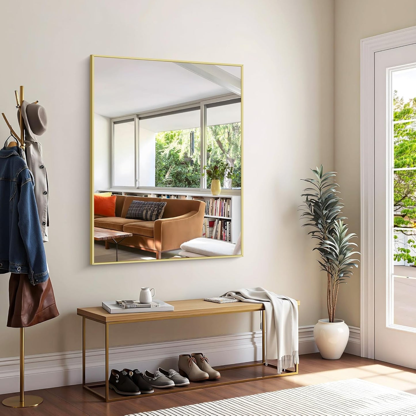 KOCUUY Gold Bathroom Mirror, 48"x36" Large Rectangular Mirror with Metal Frame, Gold Vanity Mirror with Modern Design for Bathroom, Living Room, Farmhouse, Entryway, Hang Horizontal/Vertical