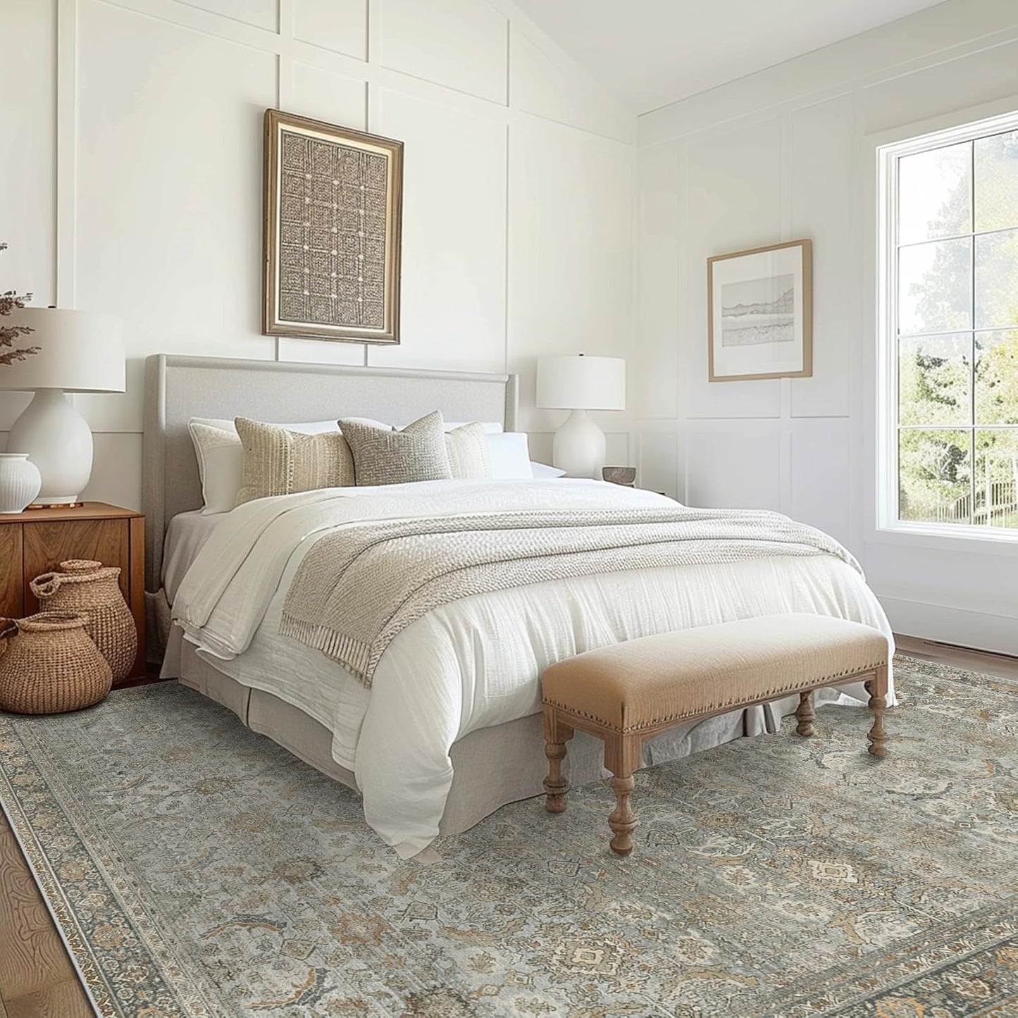 8X10 Area Rugs Machine Washable Rugs for Living Room, Vintage Boho Large Rugs for Bedroom Dining Room, Non Slip Indoor Soft Distressed Lightweight Thin Low Pile Carpet, Taupe