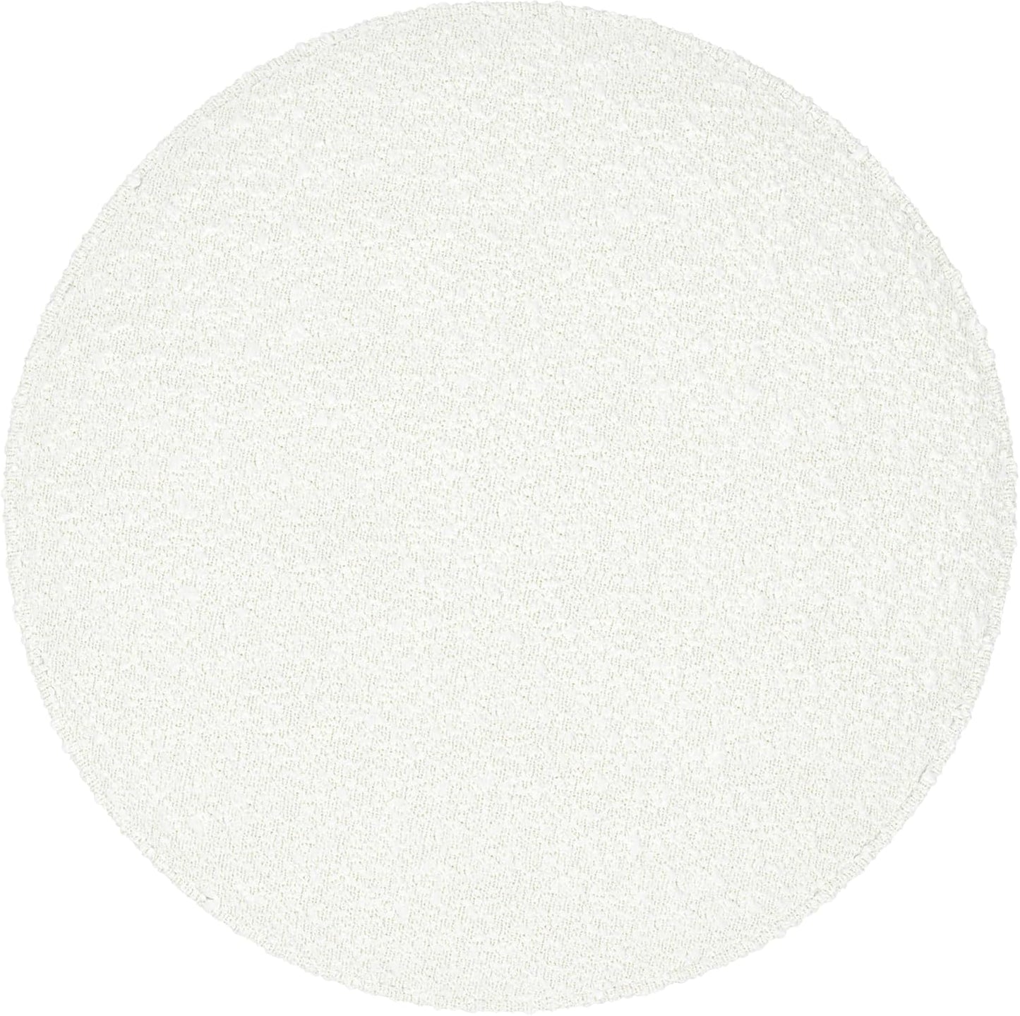 Bouclé Ottoman with Wooden Base – 22” Round Upholstered Footrest, Cream Textural Fabric, Modern Accent Stool for Living Room & Bedroom