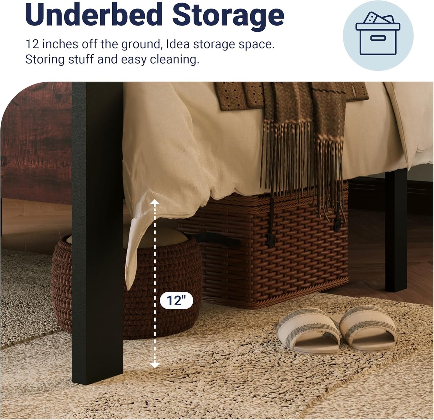 Allewie Twin Size Platform Bed Frame with Wooden Headboard and Footboard, Heavy Duty Metal Slats Support, No Box Spring Needed, Under-Bed Storage, Noise Free, Easy Assembly, Mahogany