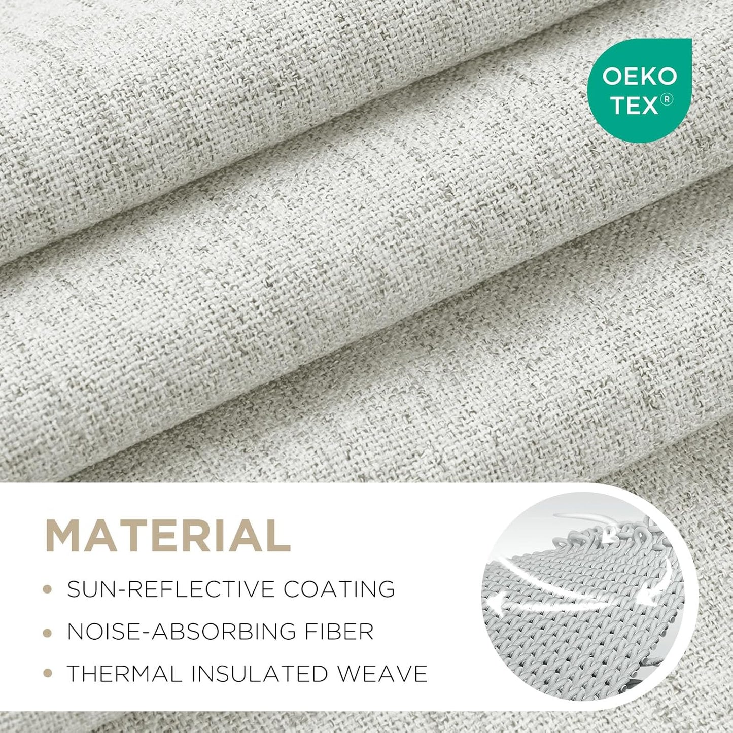 Joydeco 100% Blackout Curtains for Bedroom - Natural Linen Curtains 37" W x 63" L, Thermal Insulated 2 Panels White Light Blocking Drapes, Rod Pocket & Back Tabs, Darkening Privacy for Living Room