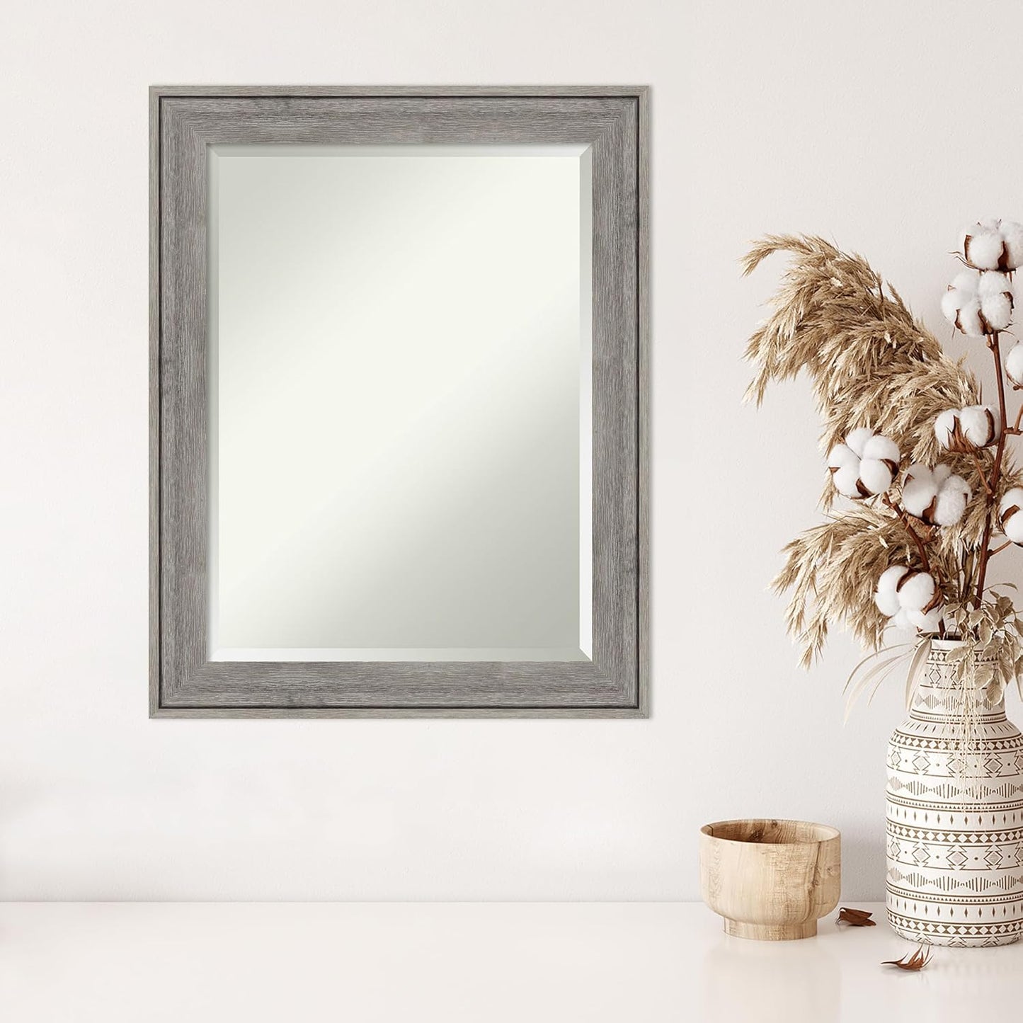 Amanti Art Grey Wall Mirror 29x23 Regis Barnwood Grey Rectangle Bathroom Mirror for Wall Decor Living Room, Medium Rustic Farmhouse Wood Frame, Hangs Horizonally and Vertically, Bathroom Decor from WI