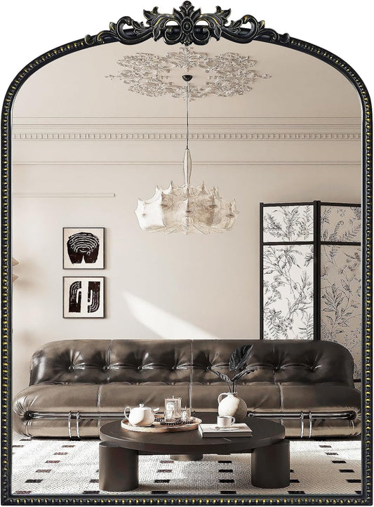 WallBeyond Gold Vintage Mirror for Vanity 22x30 Inch, Black Antique Mirror with Ornate Frame, Arched Vintage Wall Mirror for Bathroom, Living Room, Fireplace, Entryway