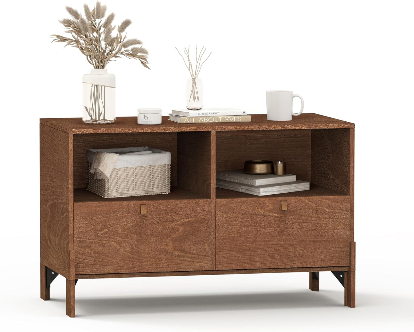 Sebastack TV Stand, Expandable Television Stand, Customizable Coffee Table with Drawer, Entertainment Center and Media Console with Storage for Living Room, Bedroom, 32 inch Walnut Color