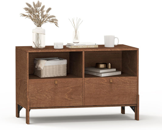 Sebastack TV Stand, Expandable Television Stand, Customizable Coffee Table with Drawer, Entertainment Center and Media Console with Storage for Living Room, Bedroom, 32 inch Walnut Color