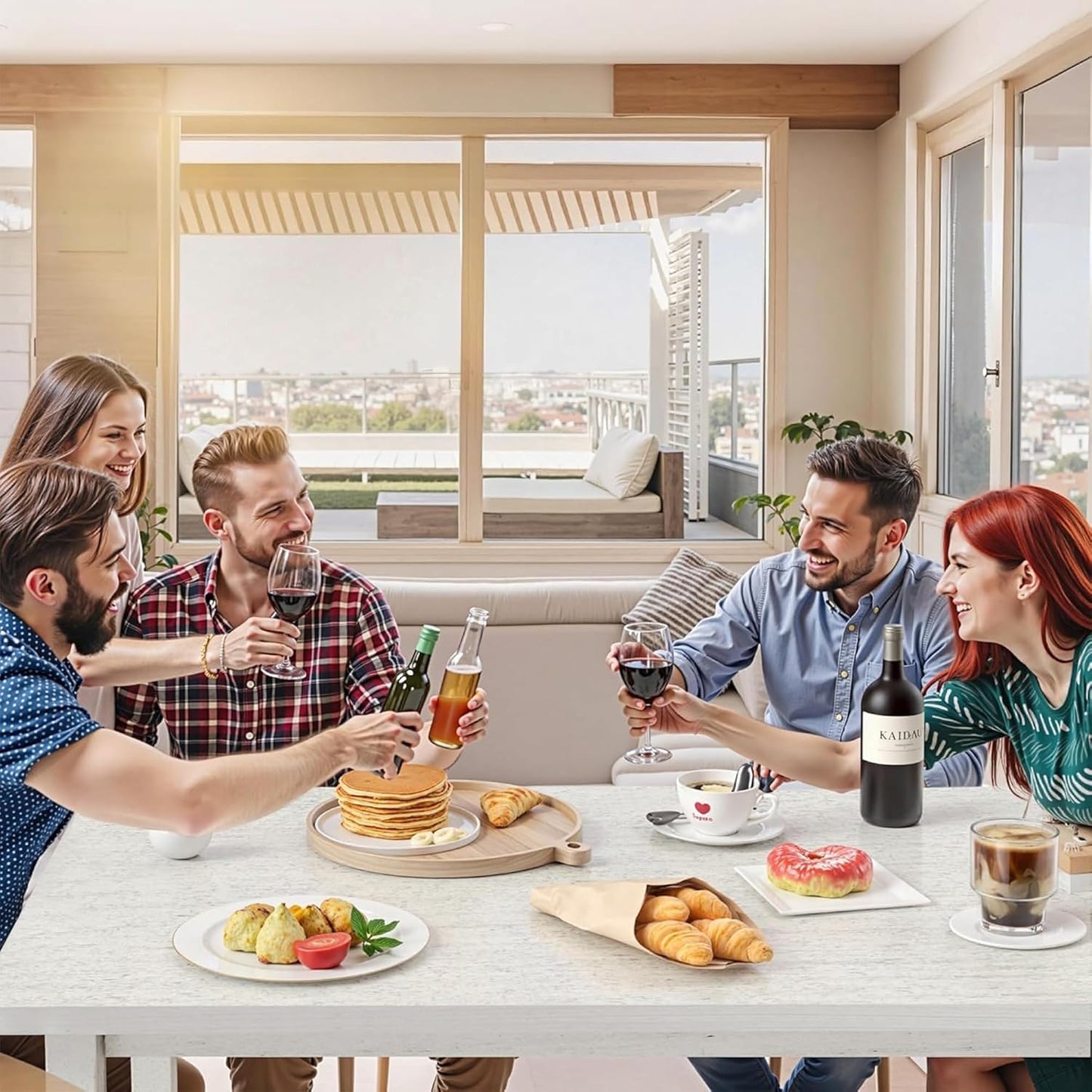 7-Piece Solid Wood Dining Table Set with 6 Upholstered Chairs - Easy Assembly Modern Design for Kitchen & Small Spaces, Durable Wooden Table and Chairs for Dining Room, Kitchen, Light Grey