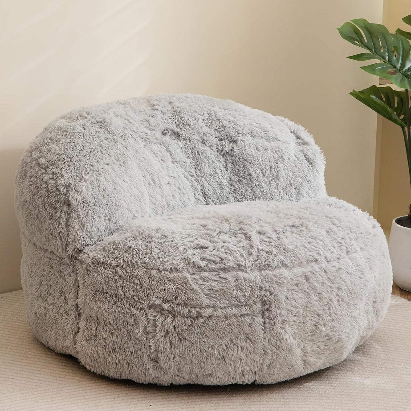 BYBYME Giant Bean Bag Chair, Faux Fur Bean Bag Couch with Filler Large Living Room Bean Bag Chairs for Adults, Big Lazy Sofa Accent Chair with Pocket Floor Chair