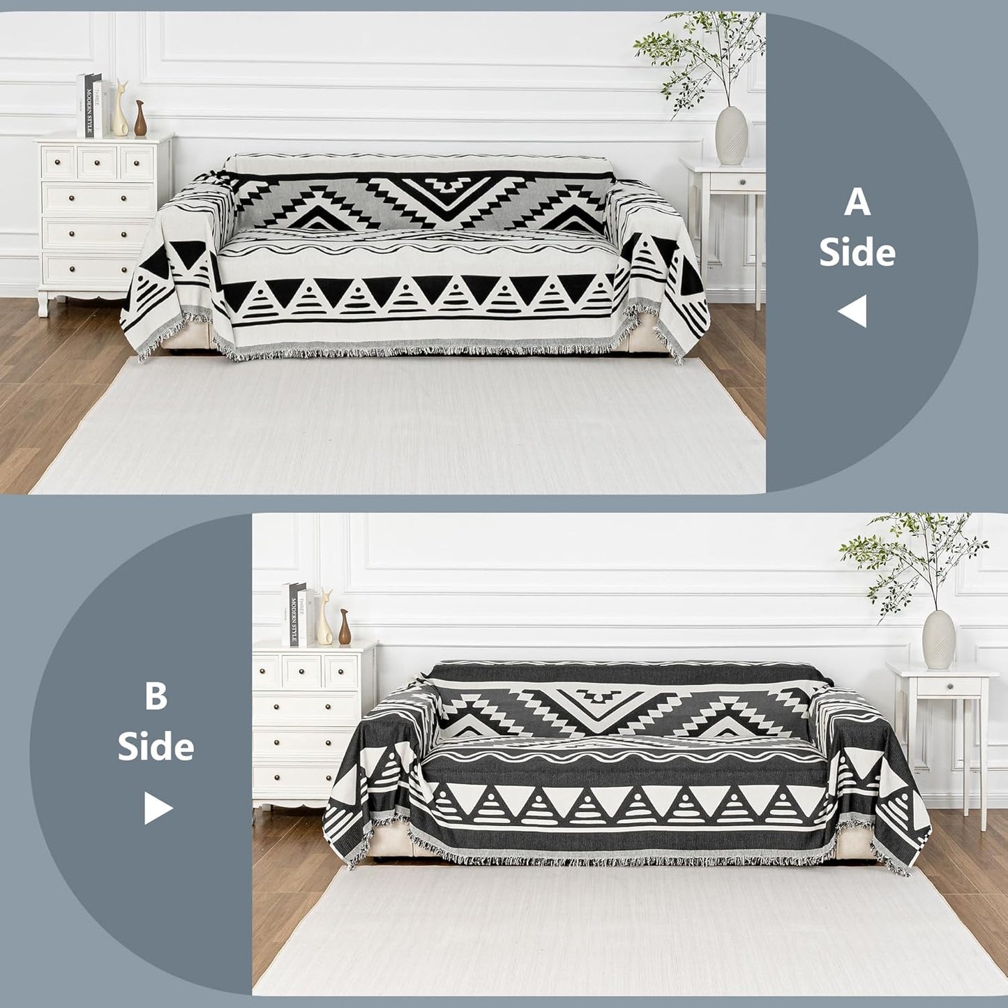MYSKY HOME Couch Cover for Sectional Sofa Set Boho Geometric Furniture Sofa Cover Washable for Dog Cat Pets Couch Cover 3 Seat Sofa Chenille Couch Protector Multi-Use Couch Cover Blanket, 71" X134"