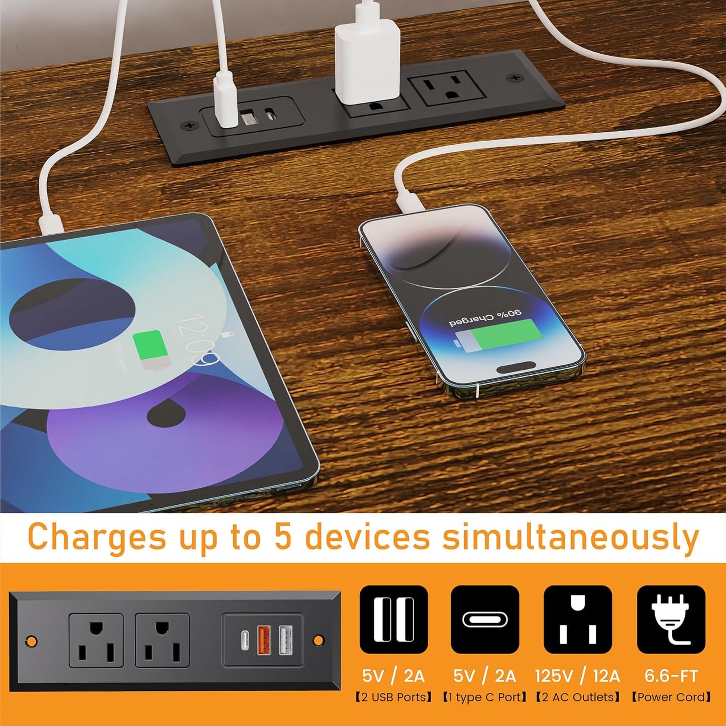 Dresser for Bedroom, 6 Drawers Led Dresser TV Stand with Power Outlets and LED Lights, Long Fabric Dressers Wide Chest of Drawers with Large Organizer Shoe Rack for Living Room, Entryway