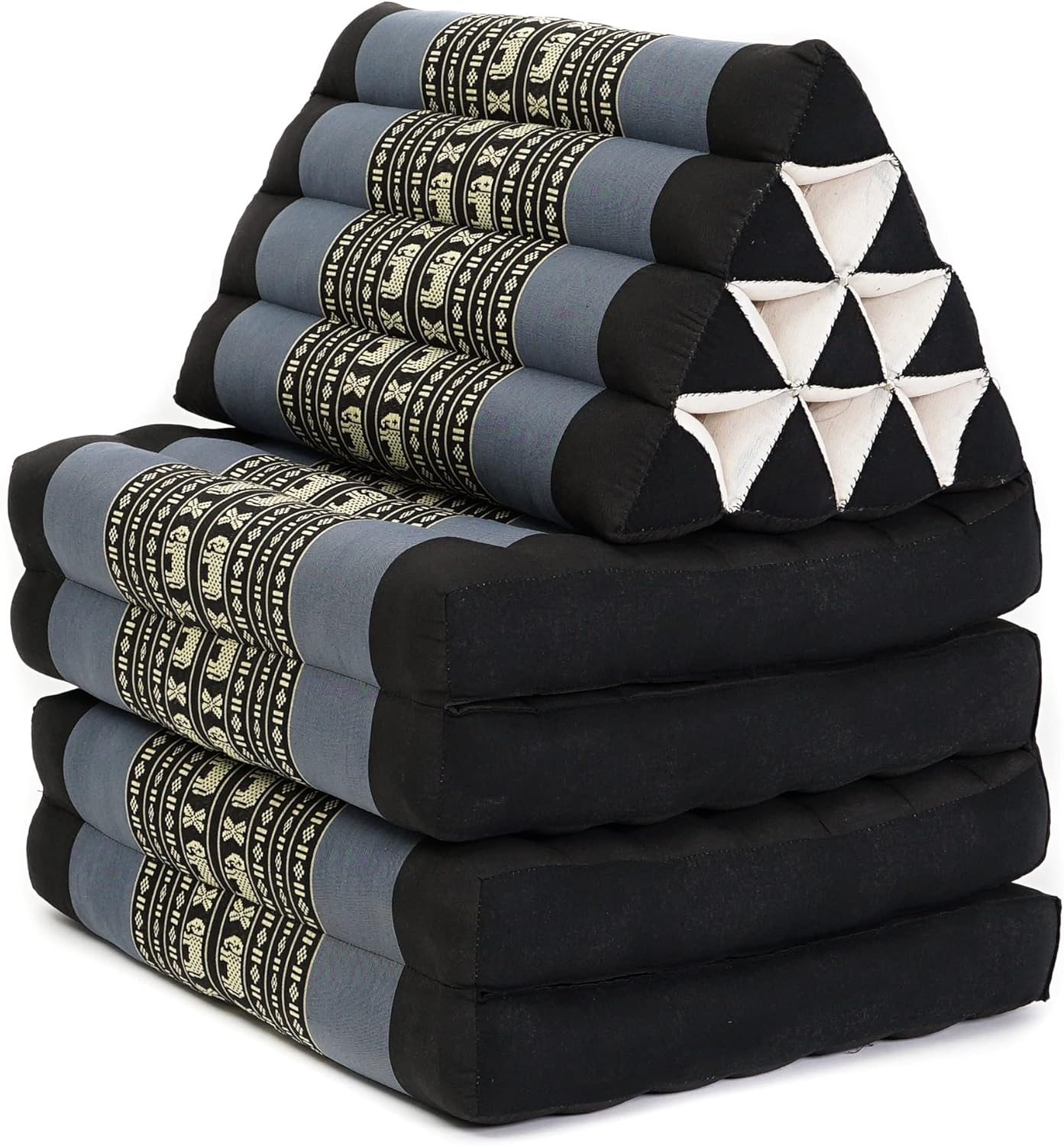 Leewadee Comfortable Japanese Floor Mattress - Thai Floor Bed with Triangle Cushion - Futon Mattress - XL Extra Long Thai Massage Mat, 89 x 20 inches, Blue, Kapok Filling