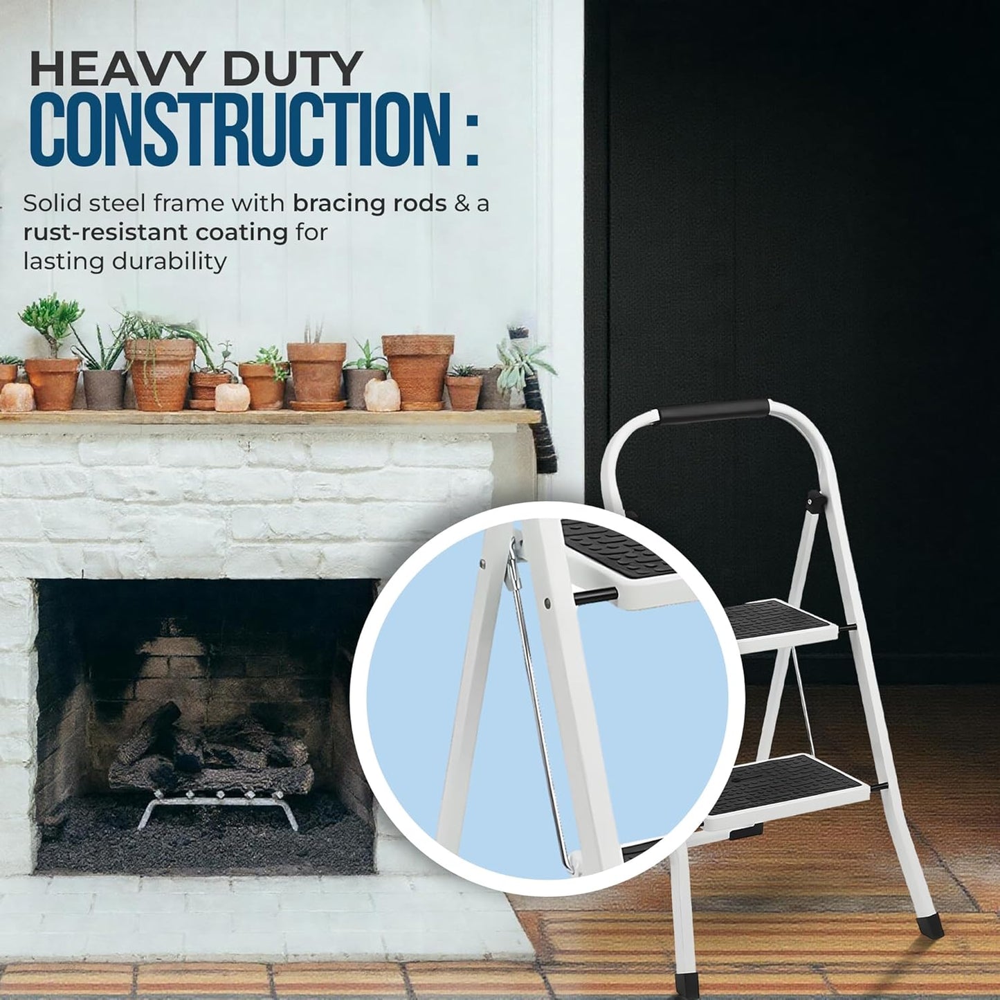 Simpli-Magic Step Ladder, 2 Step Stool Ergonomic Foldable with Wide Anti-Slip Pedal, Multi-Use for Household, Kitchen and Office (300 LBS Capacity)