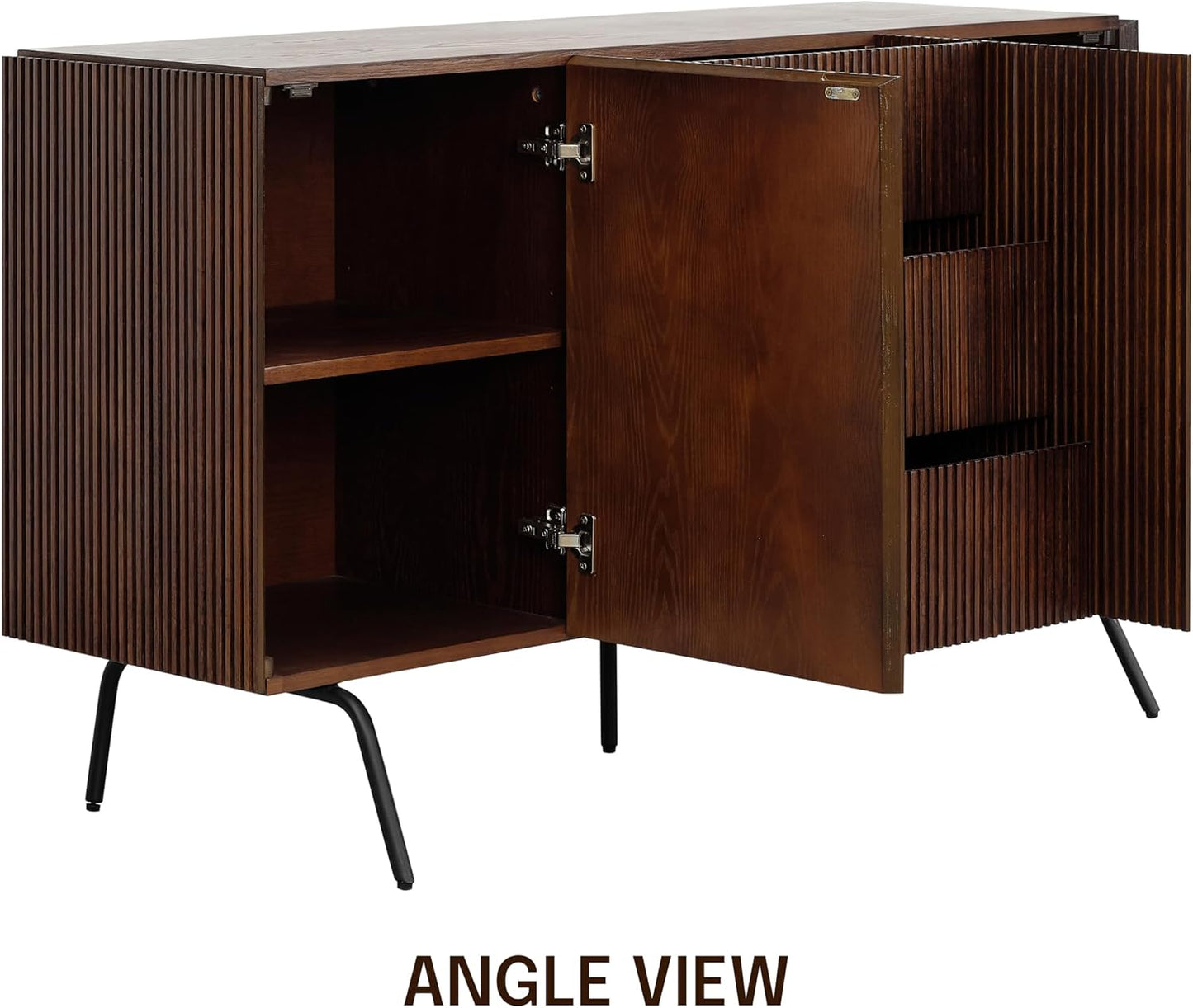 NTC Veil Sideboard with 2 Doors and 3 Drawers, Buffet Cabinet with Vertical Groove Design and Metal Legs, Storage Cabinet for Living Room, and Entryway, Effortless Assembly - Dark Walnut