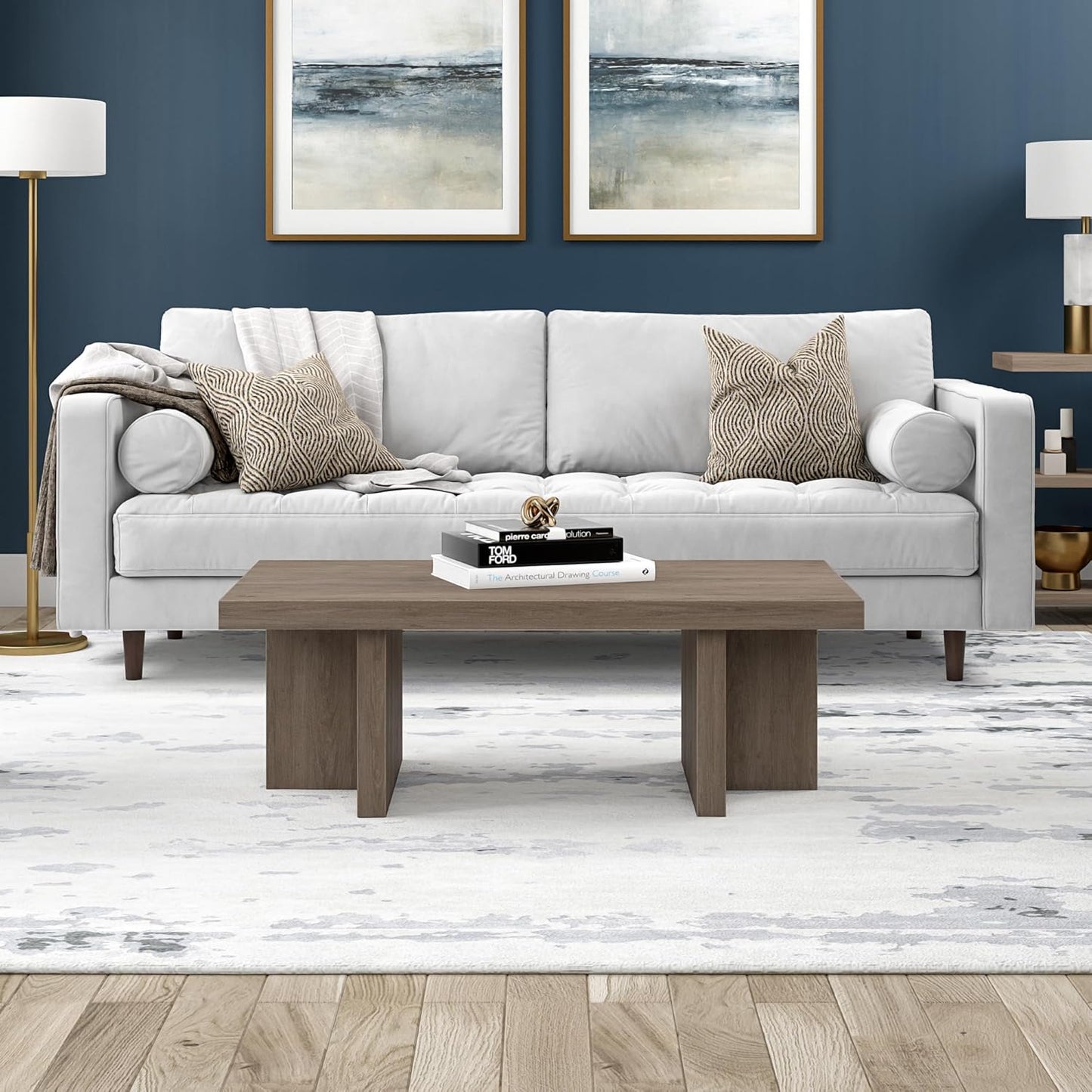 Henn&Hart Dimitra Coffee Table, 44" Wide, Gray